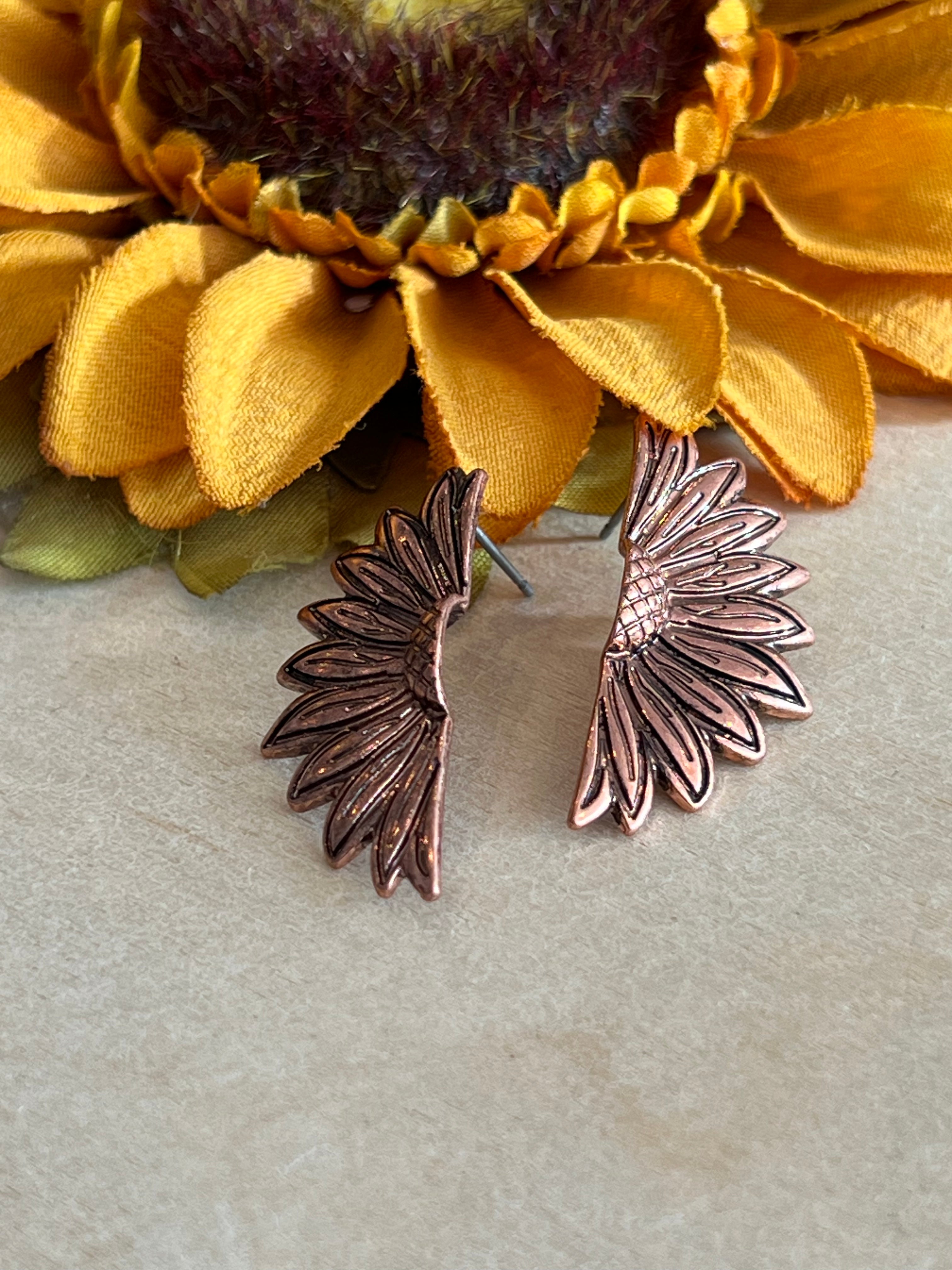 Copper Sunflower Earrings