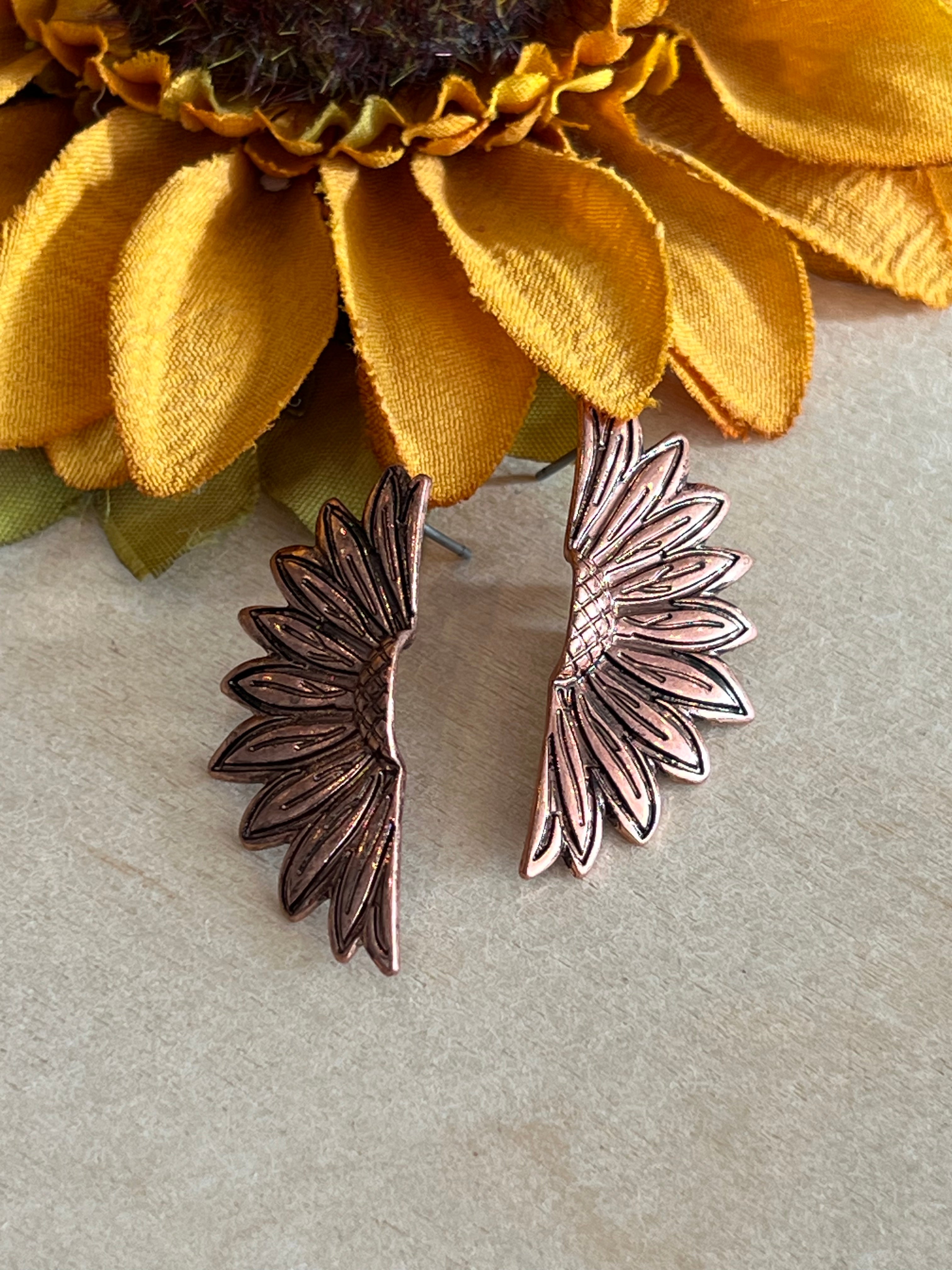 Copper Sunflower Earrings
