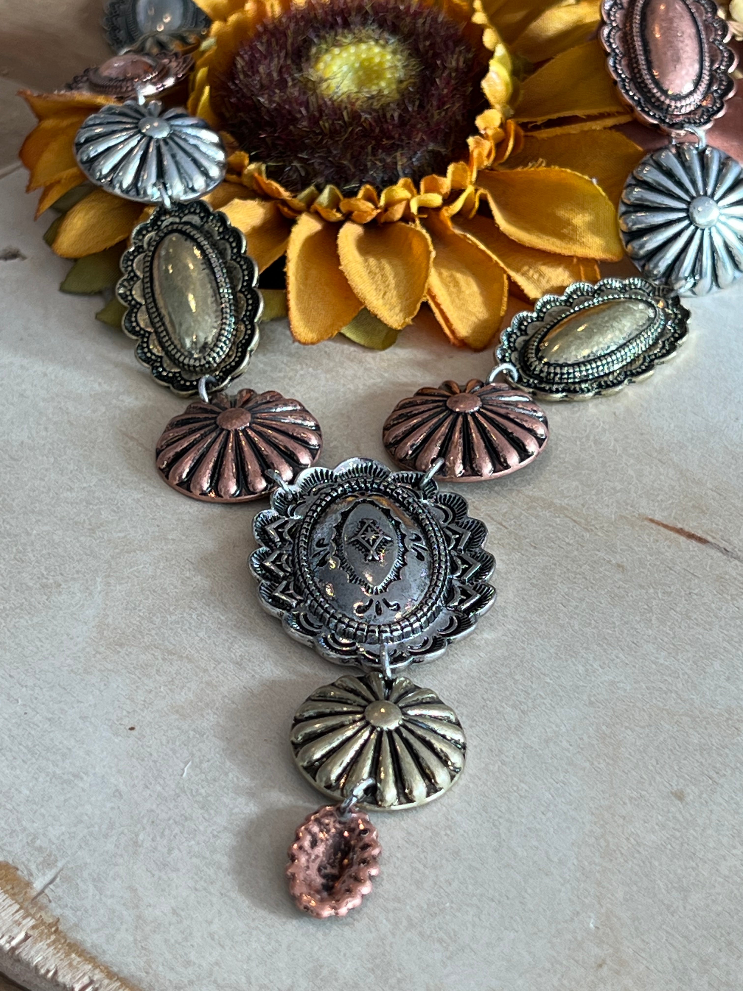 Mixed Metal Concho Necklace