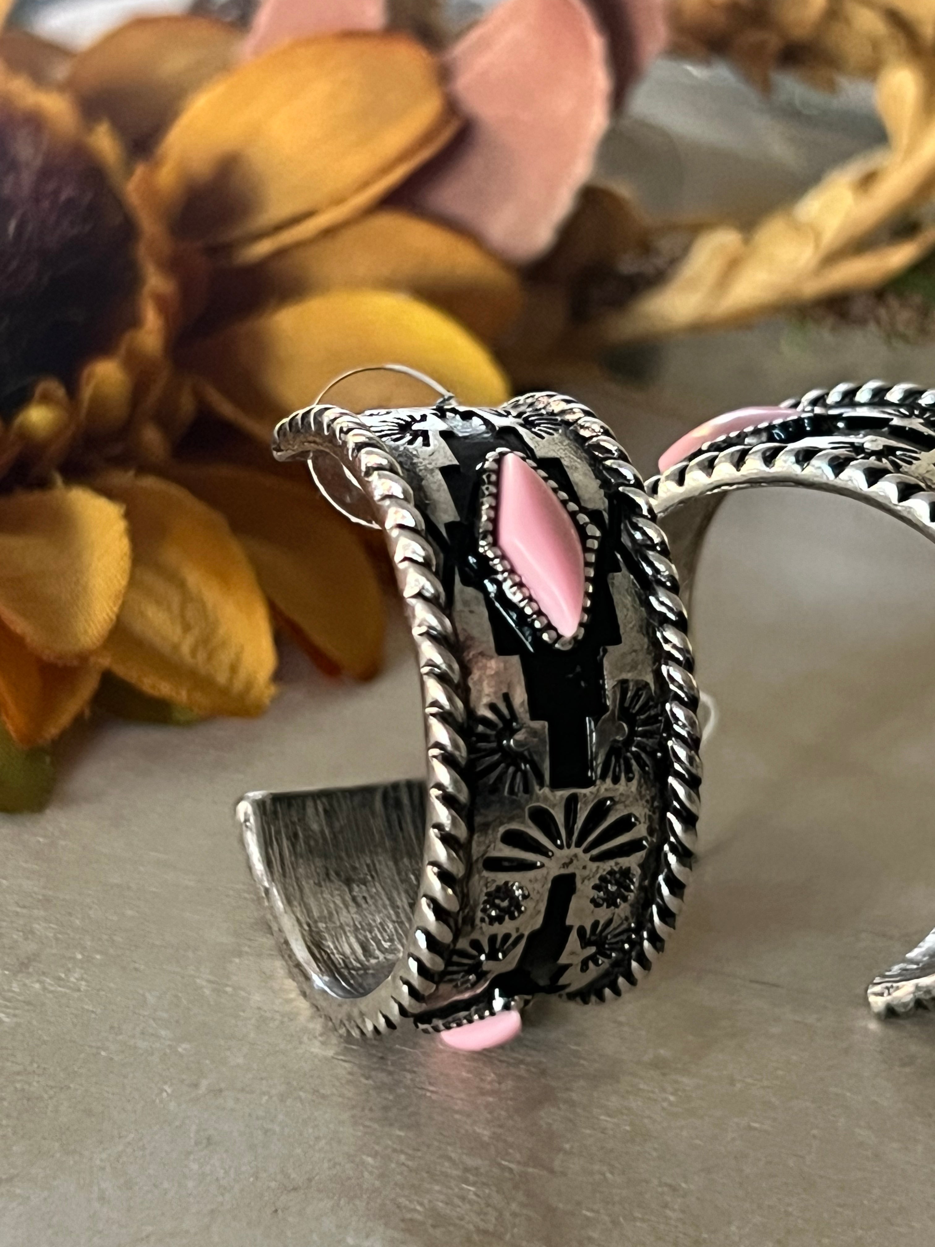 Pink Aztec Hoop Earrings