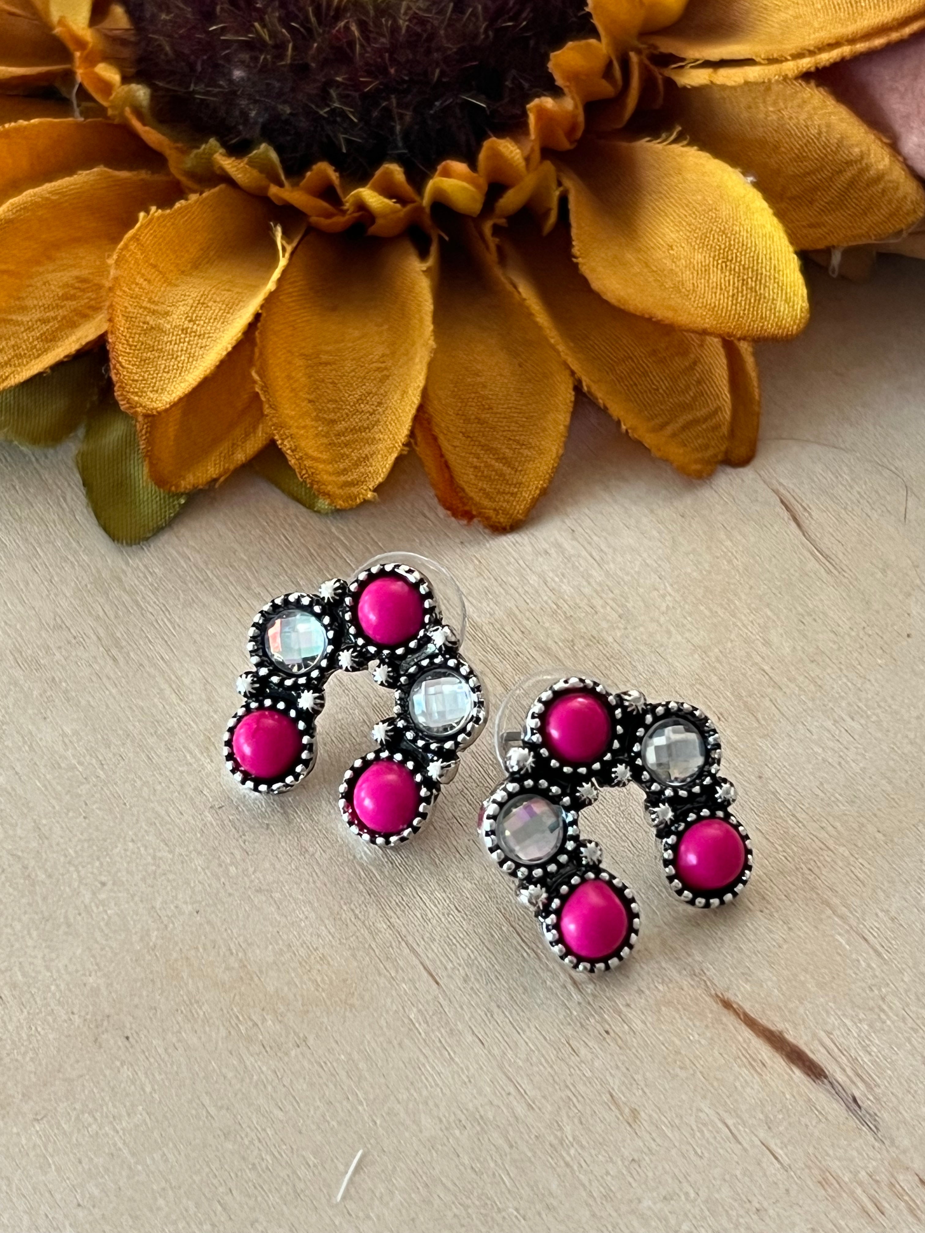 Pink Squash Blossom Sparkle Earrings