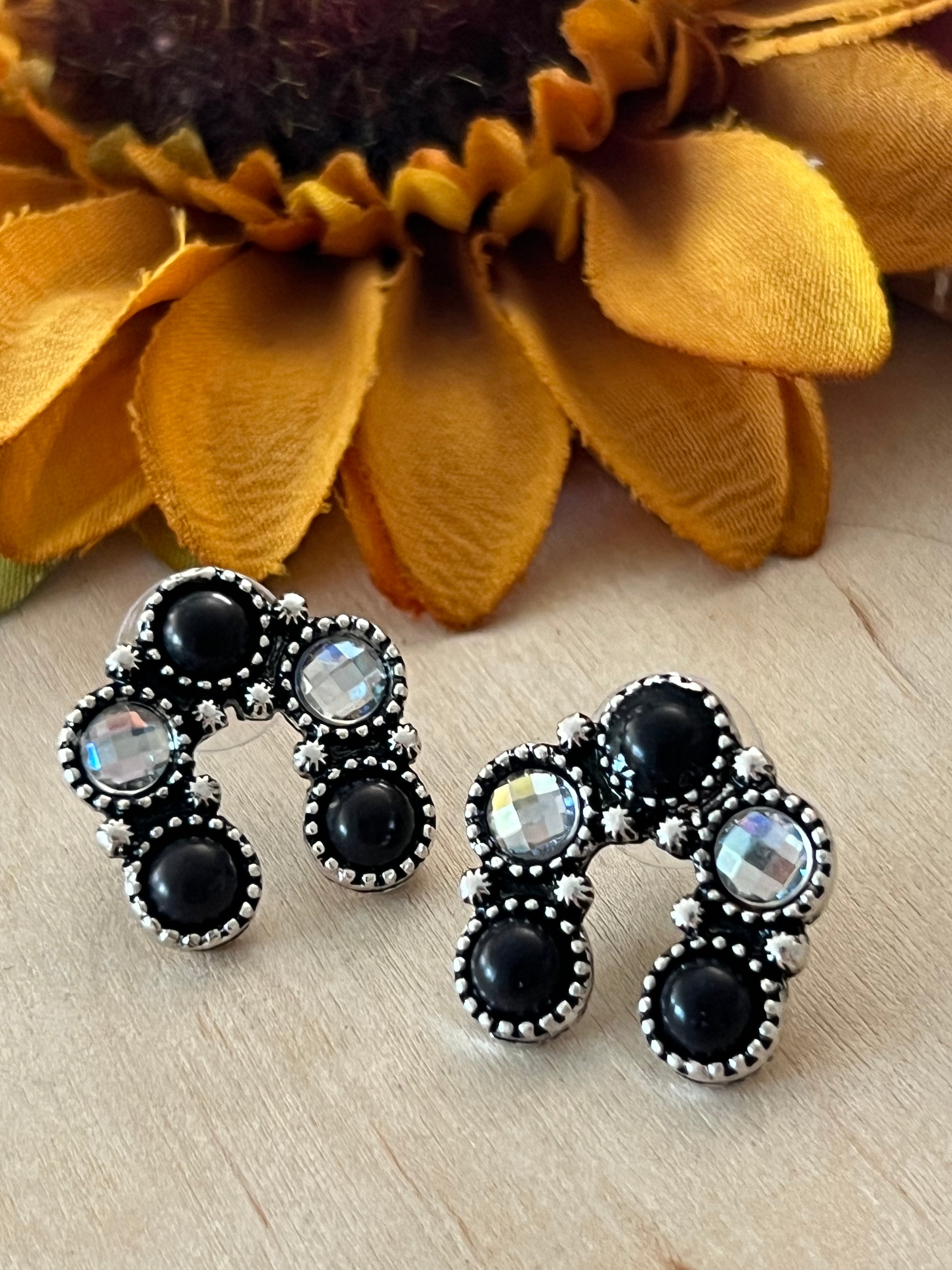 Black Squash Blossom Sparkle Earrings