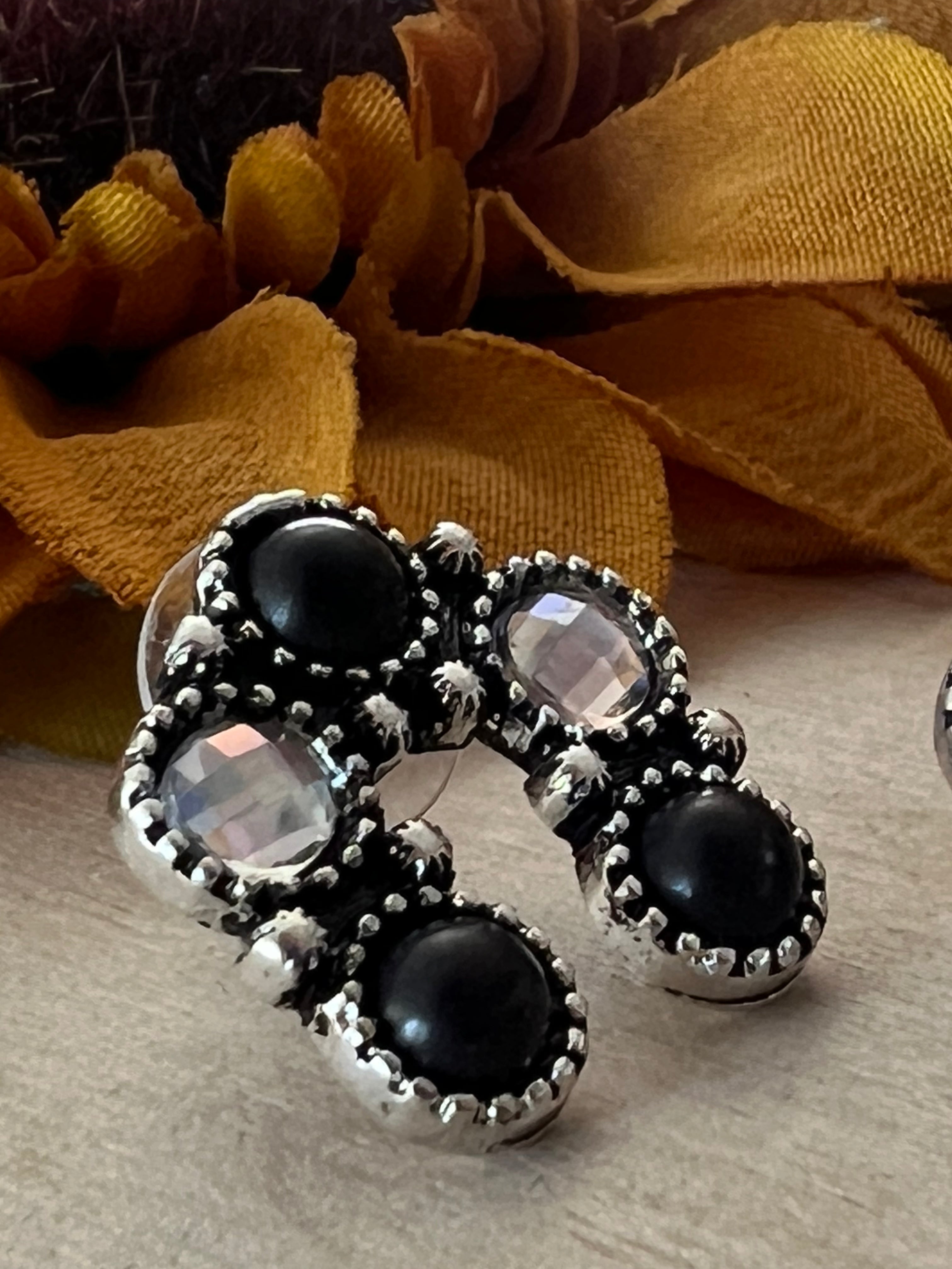 Black Squash Blossom Sparkle Earrings