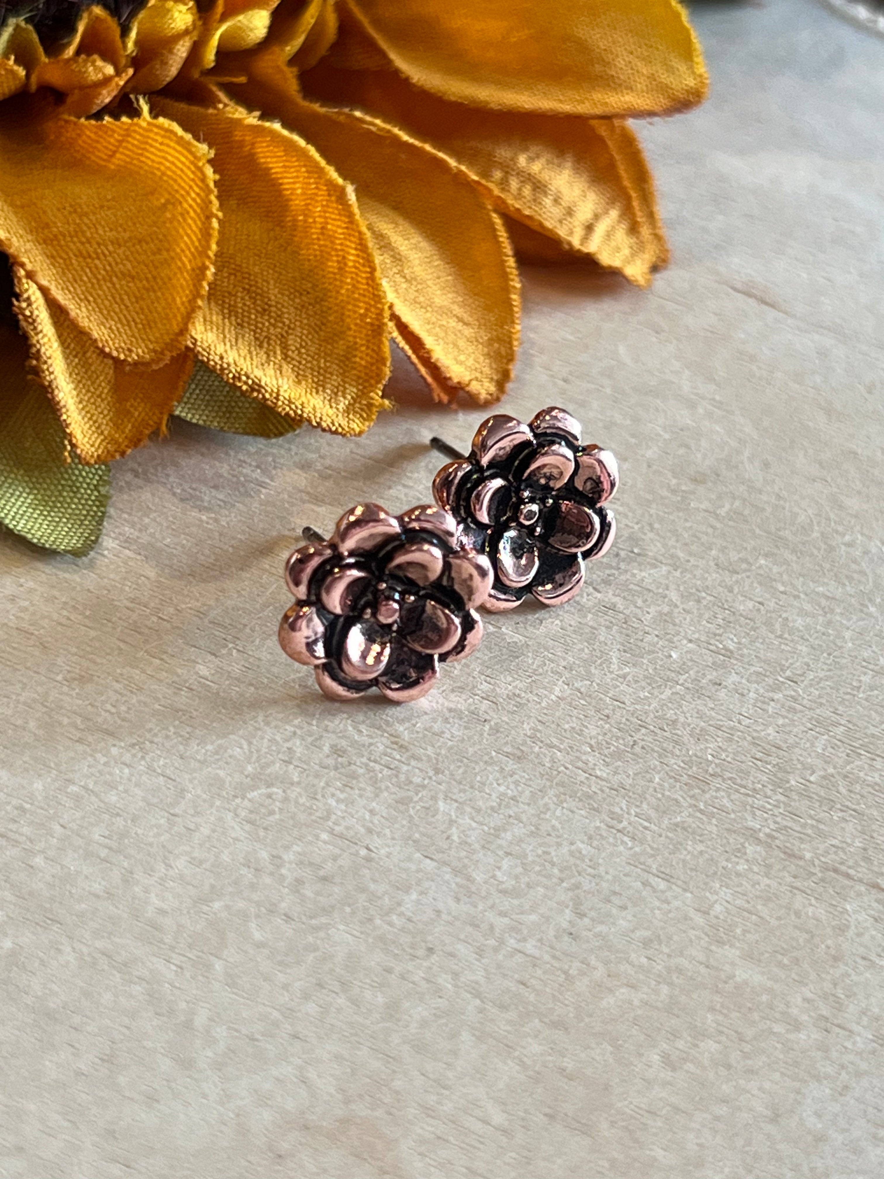 Small Copper Blossom Earrings