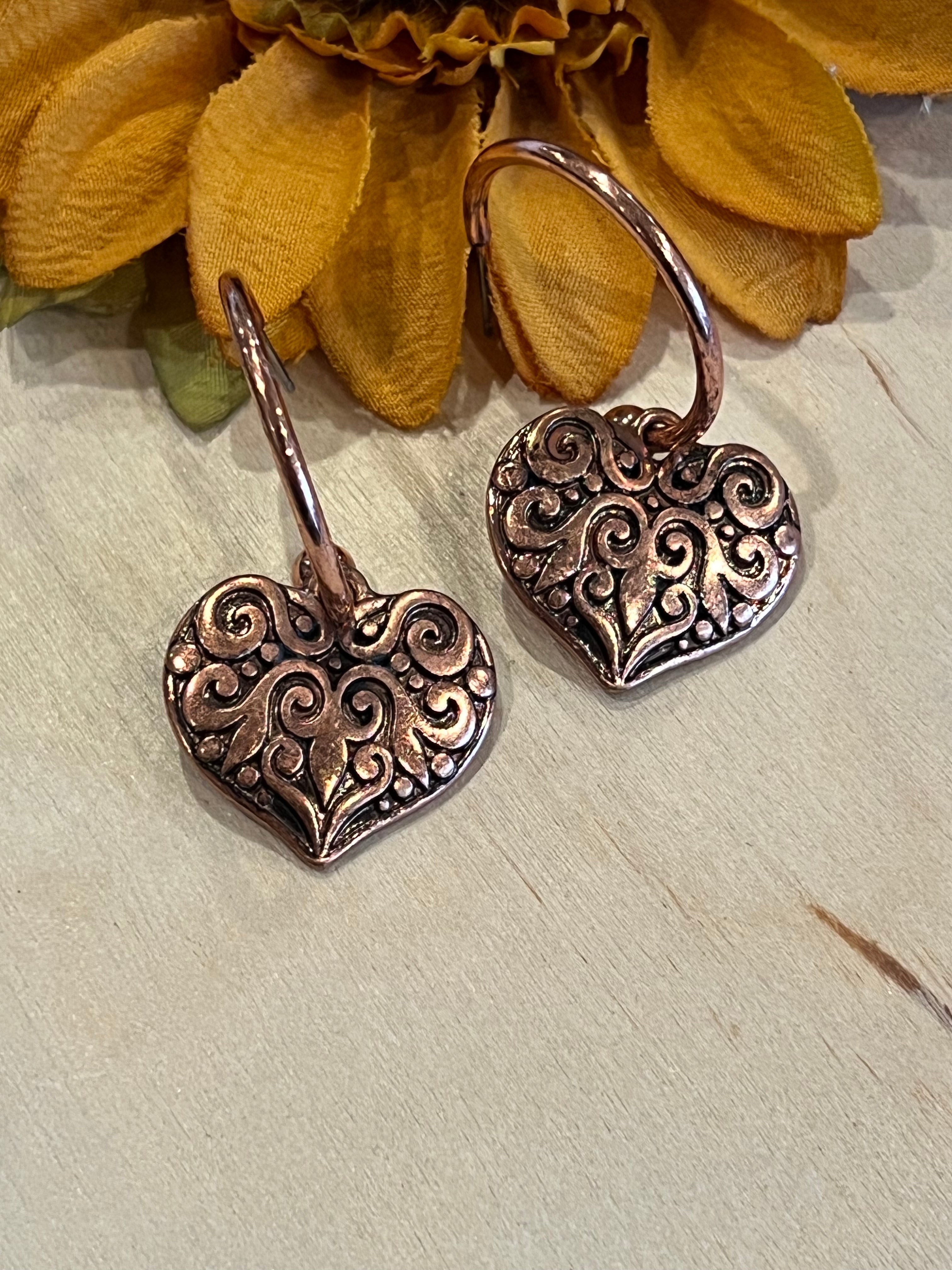 Copper Heart Hoop Earrings