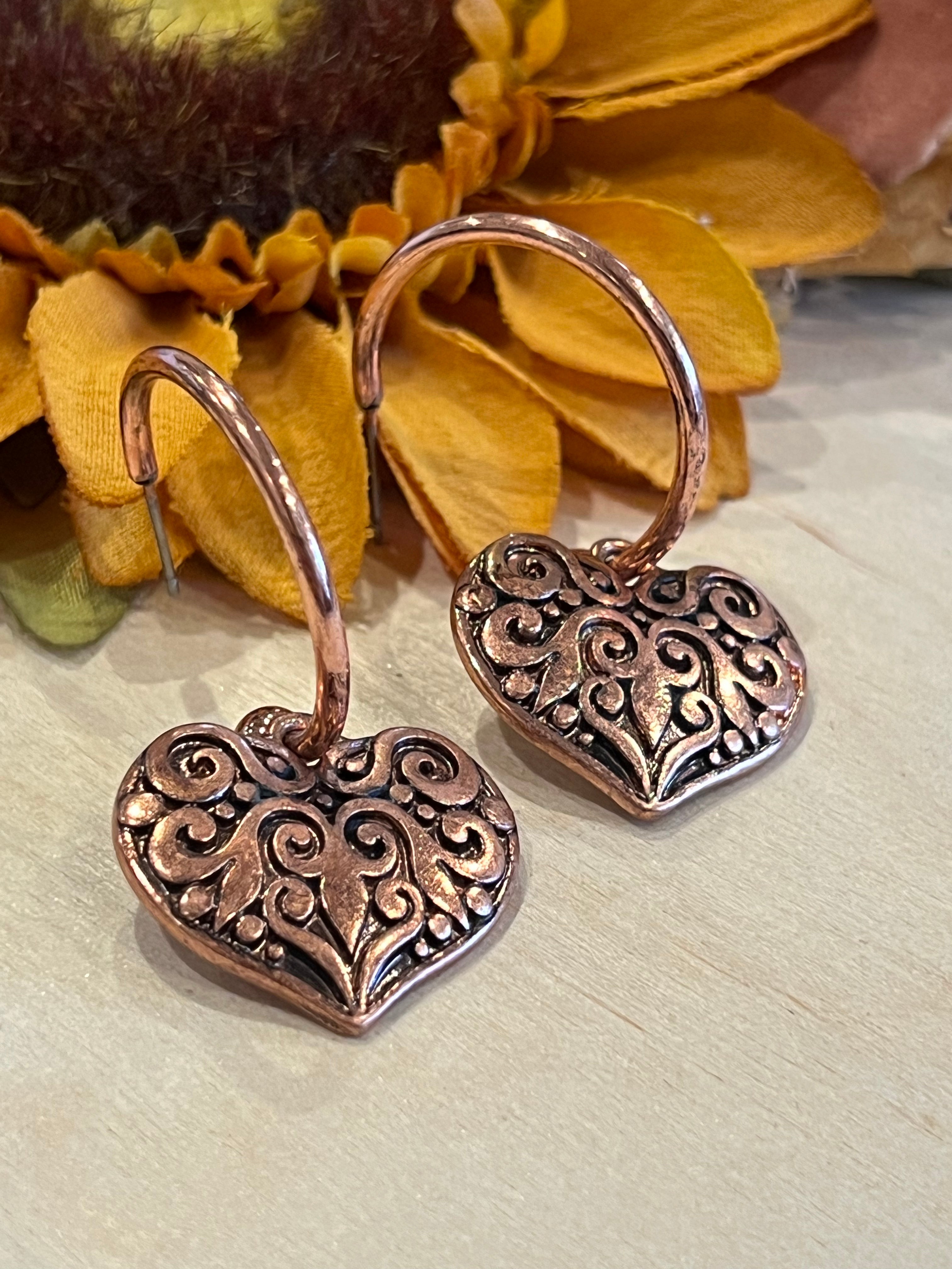Copper Heart Hoop Earrings