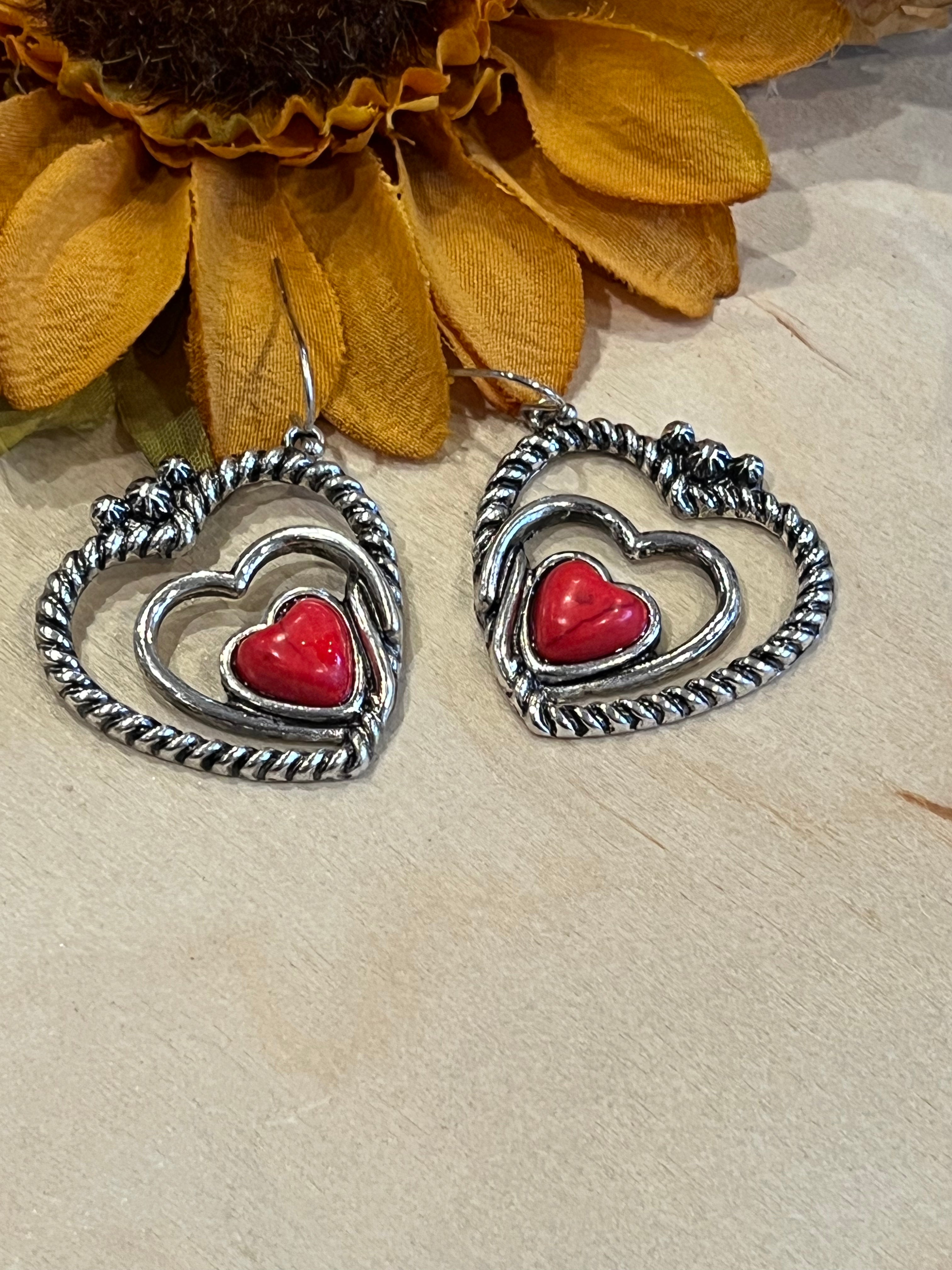Red Layered Heart Earrings