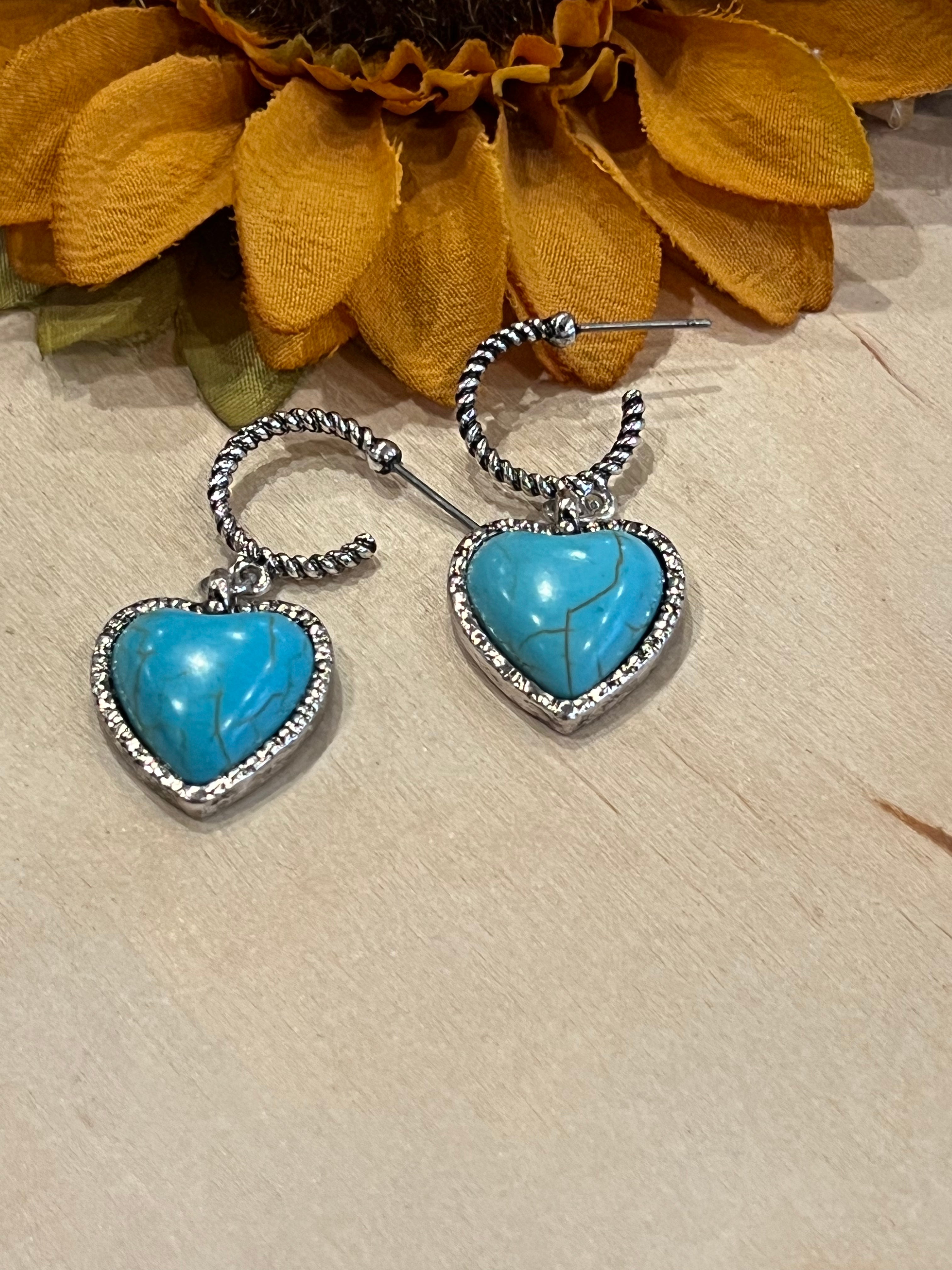 Hoop Turquoise Heart Earrings