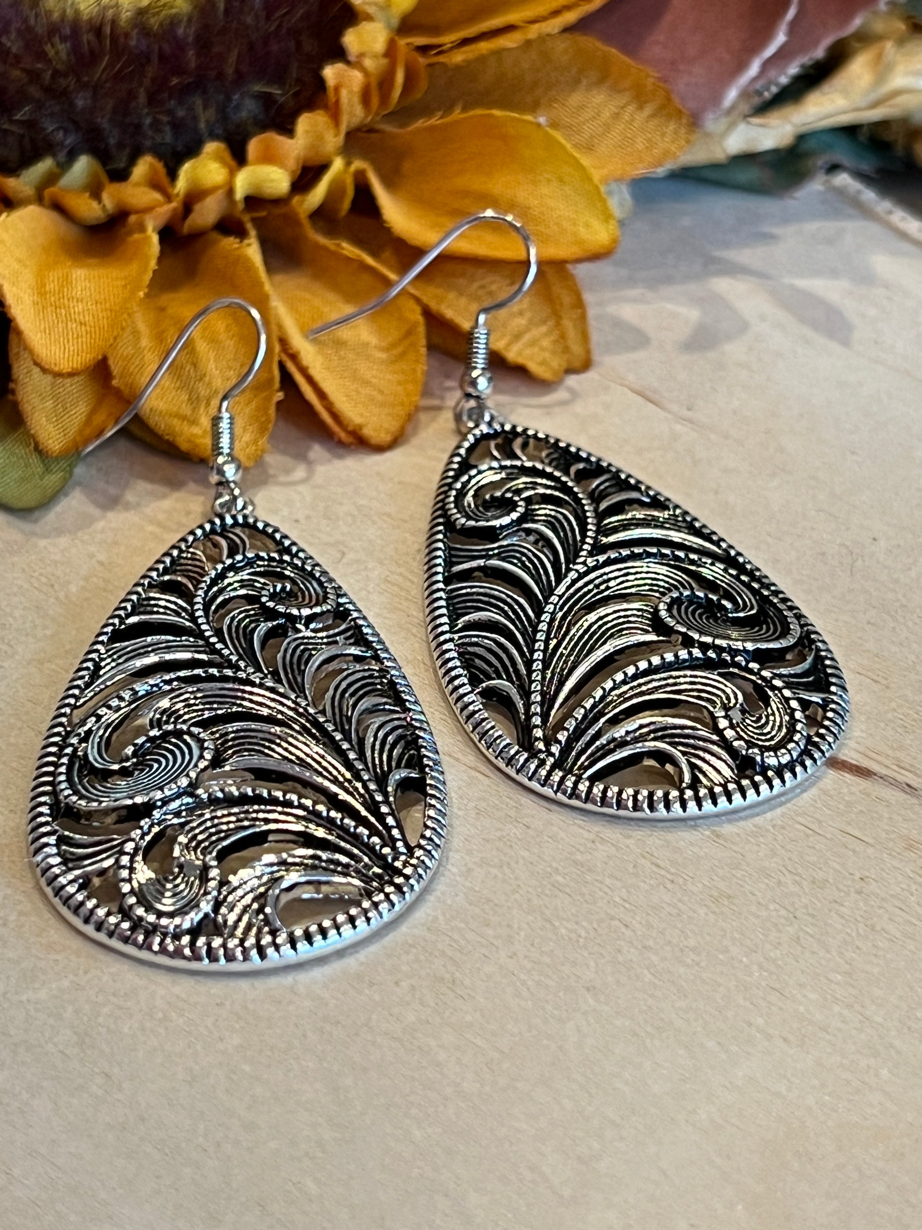 Silver Paisley Dangle Earrings