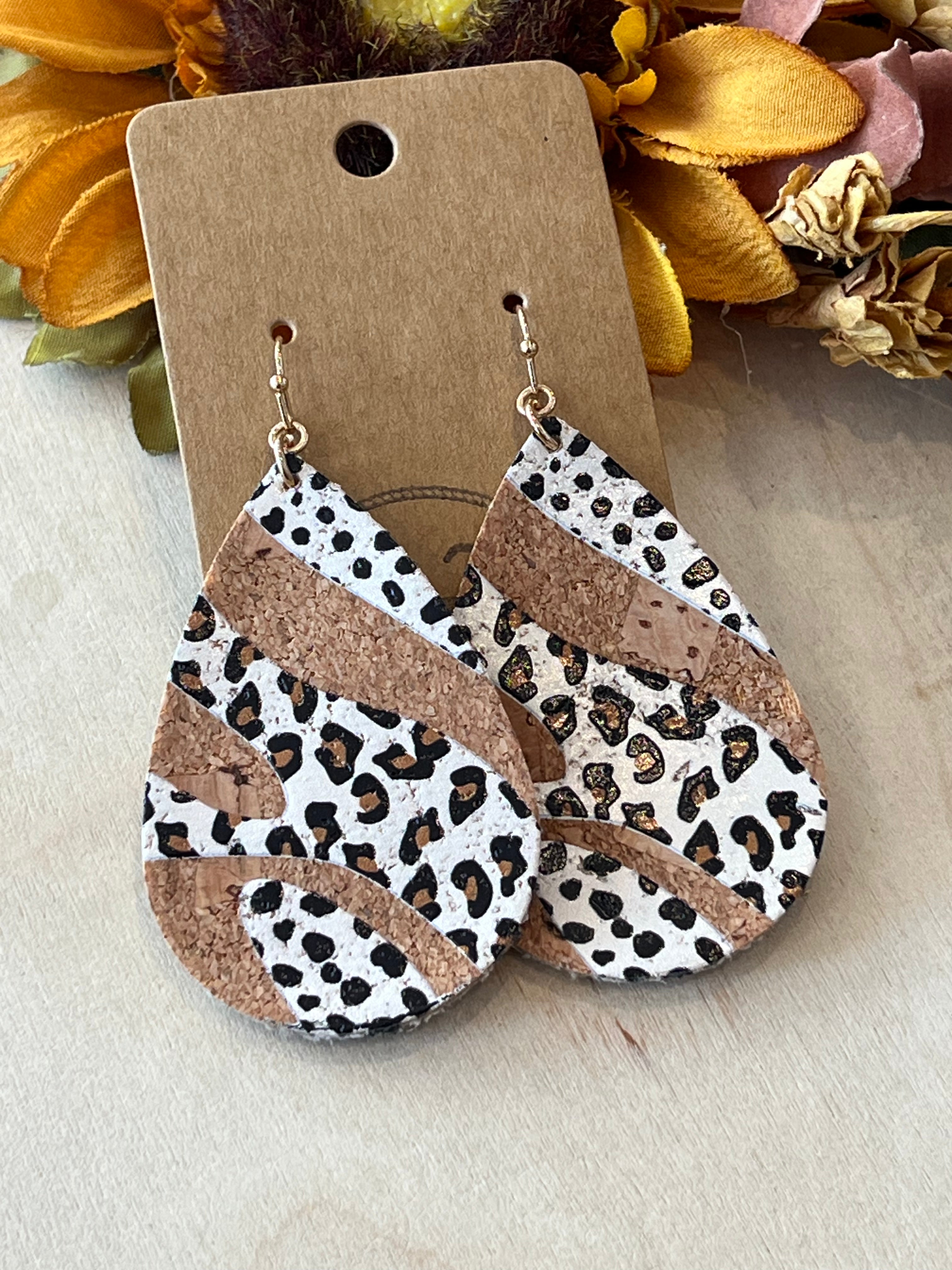 Cork Animal Print Dangle Earrings