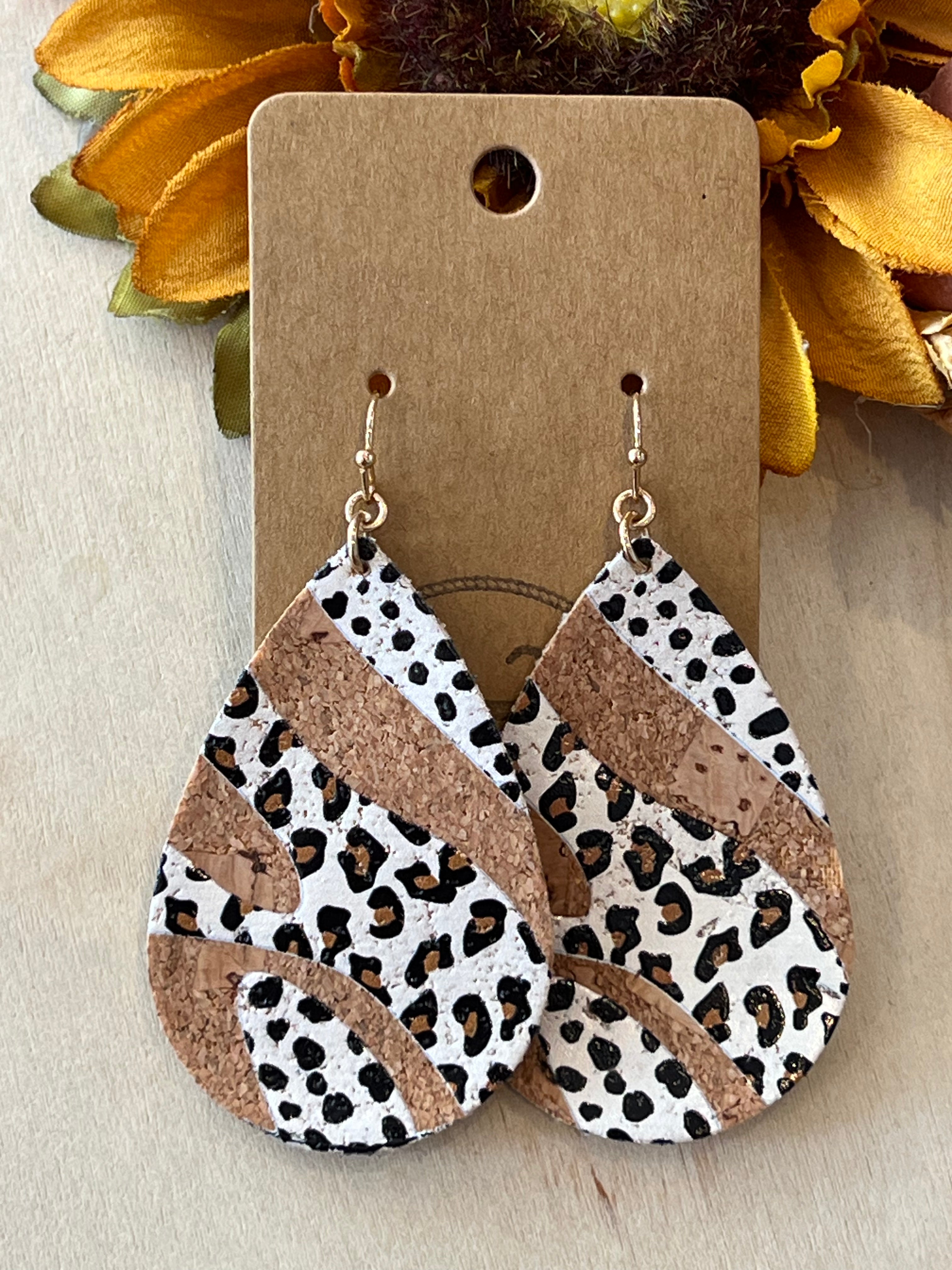 Cork Animal Print Dangle Earrings