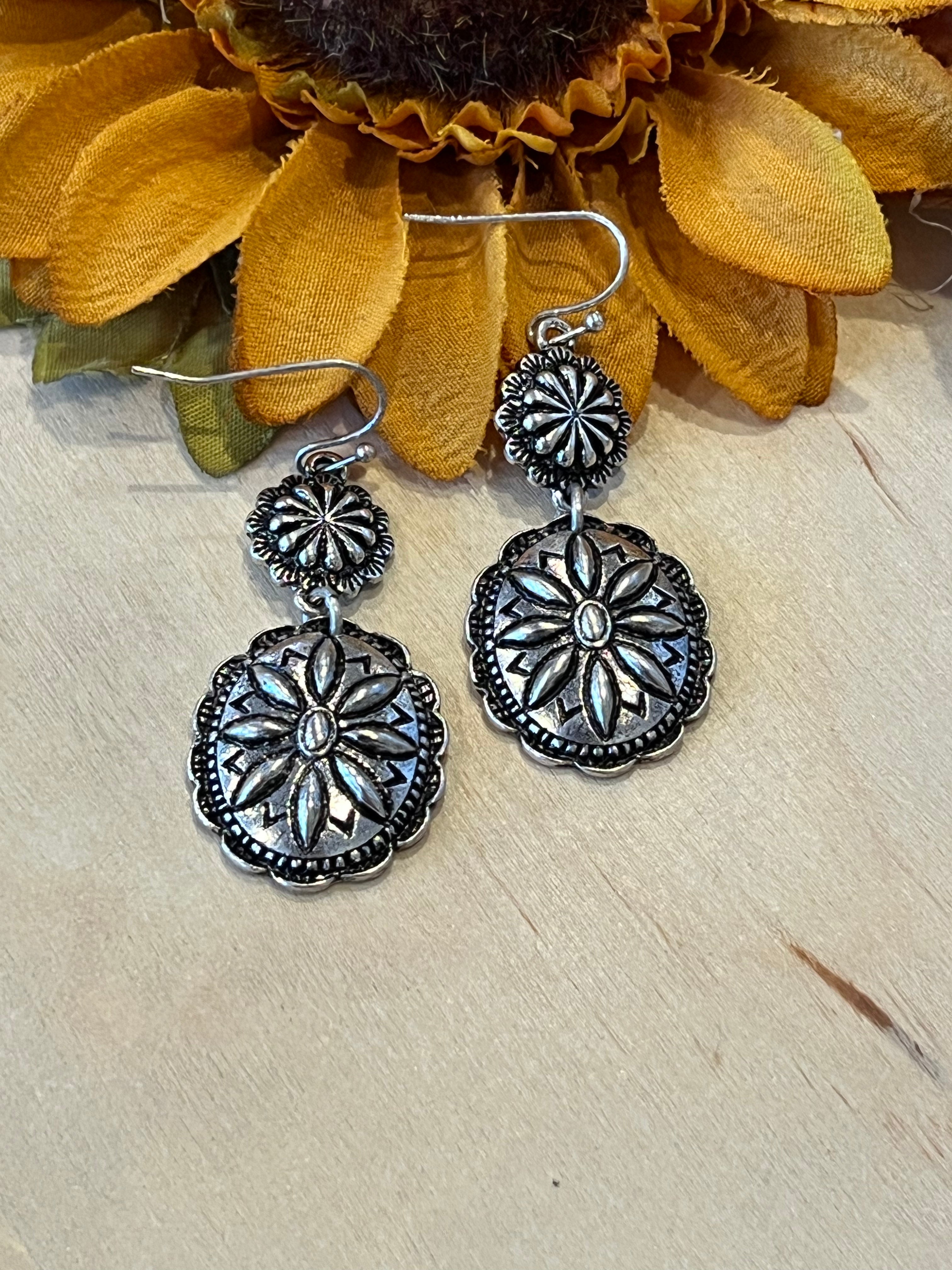 Western Concho Dangle Earrings