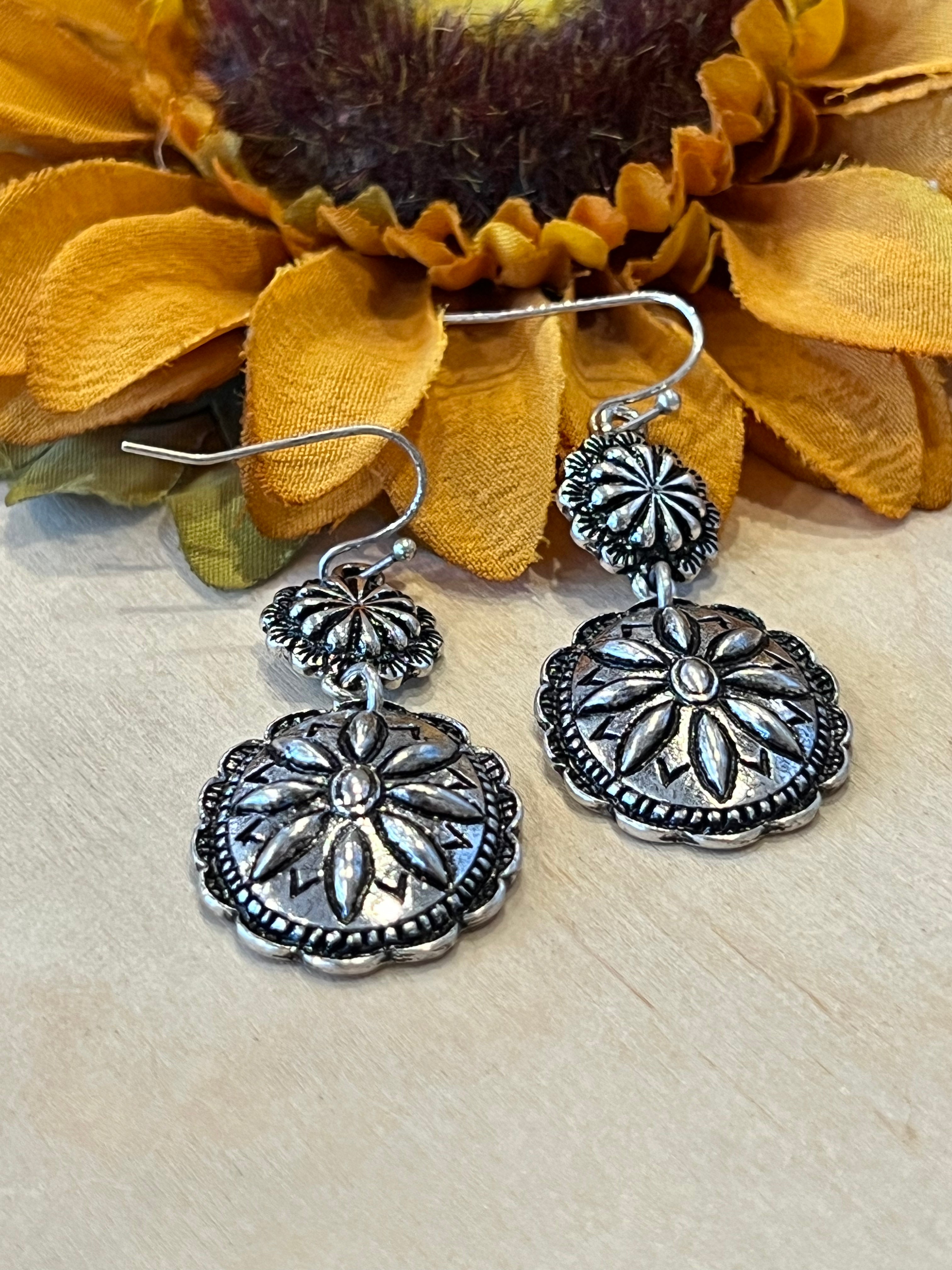 Western Concho Dangle Earrings