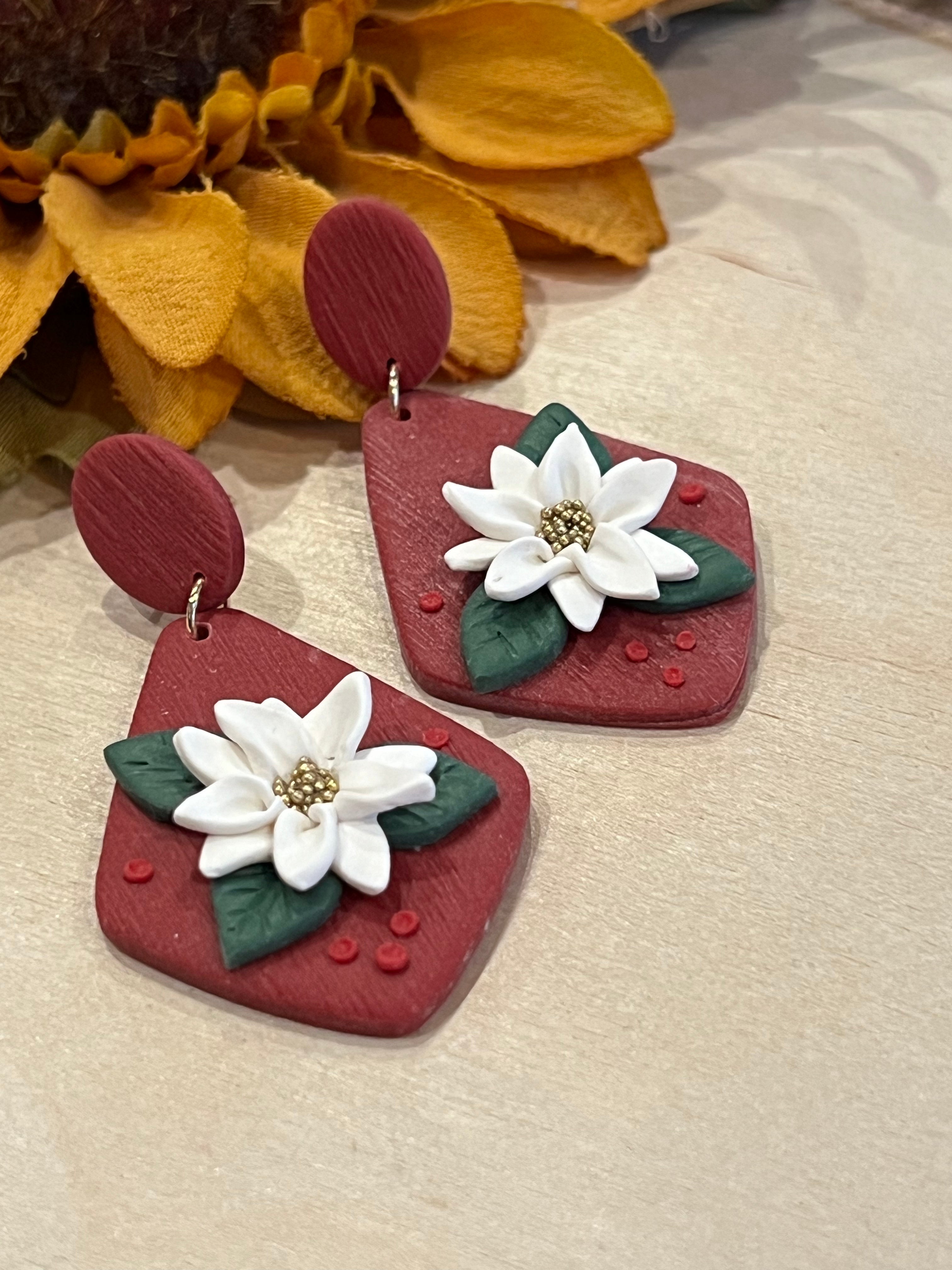 Christmas Flowers Handmade Clay Earrings