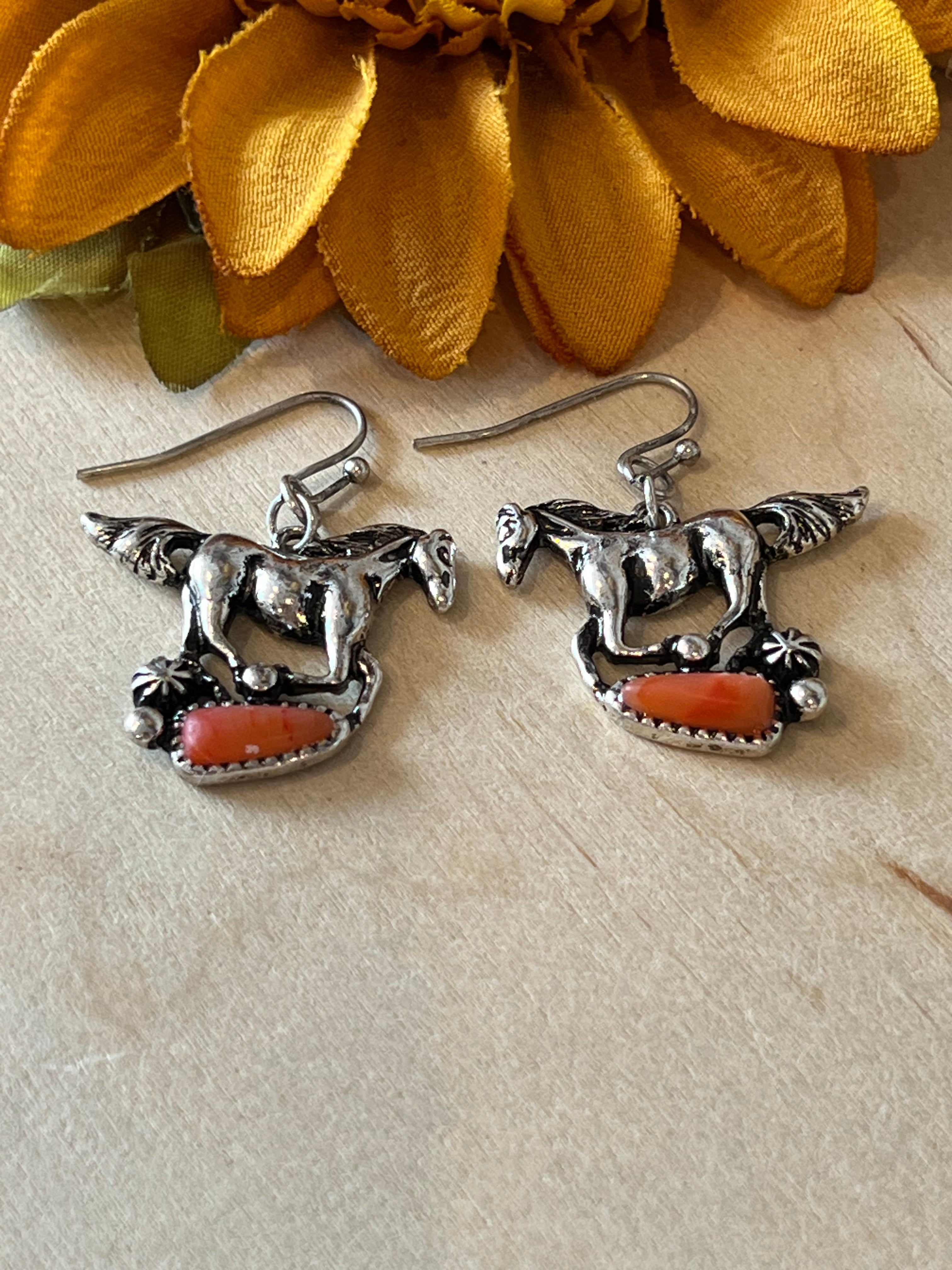 Coral Mustang Dangle Earrings