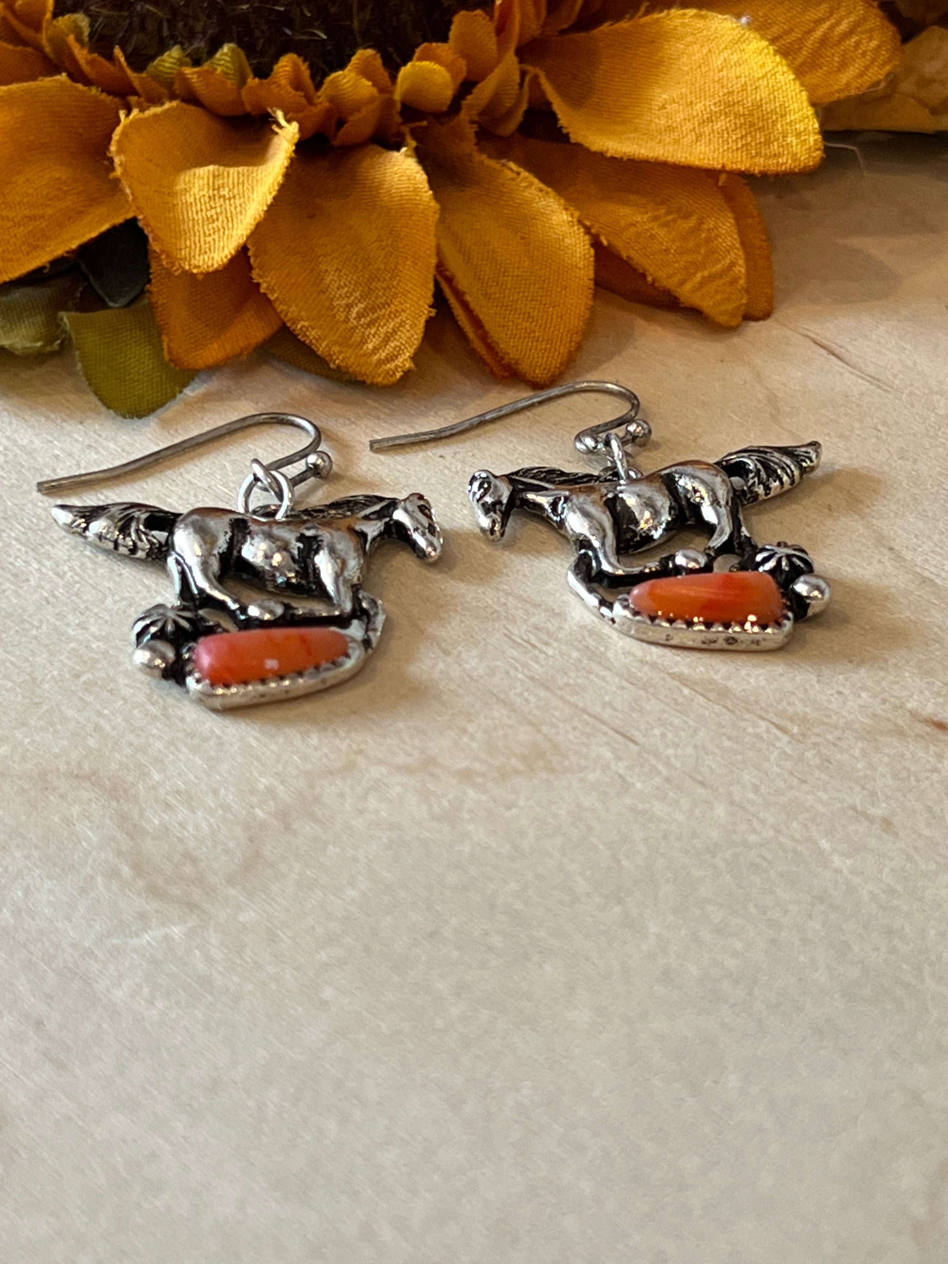 Coral Mustang Dangle Earrings