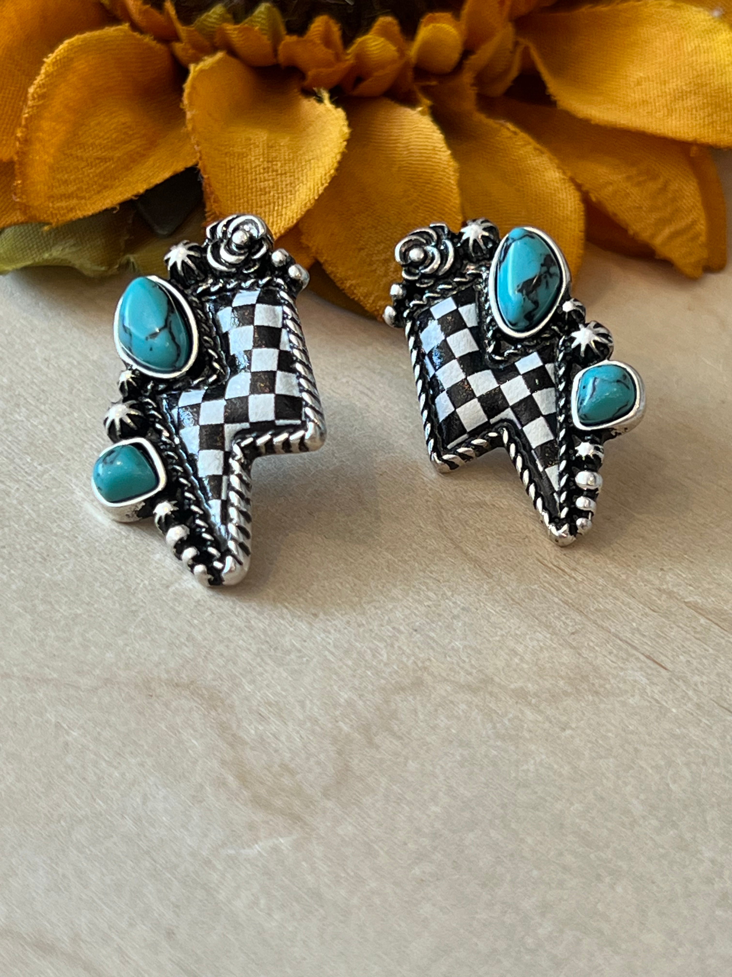 Checkered Lightning Earrings