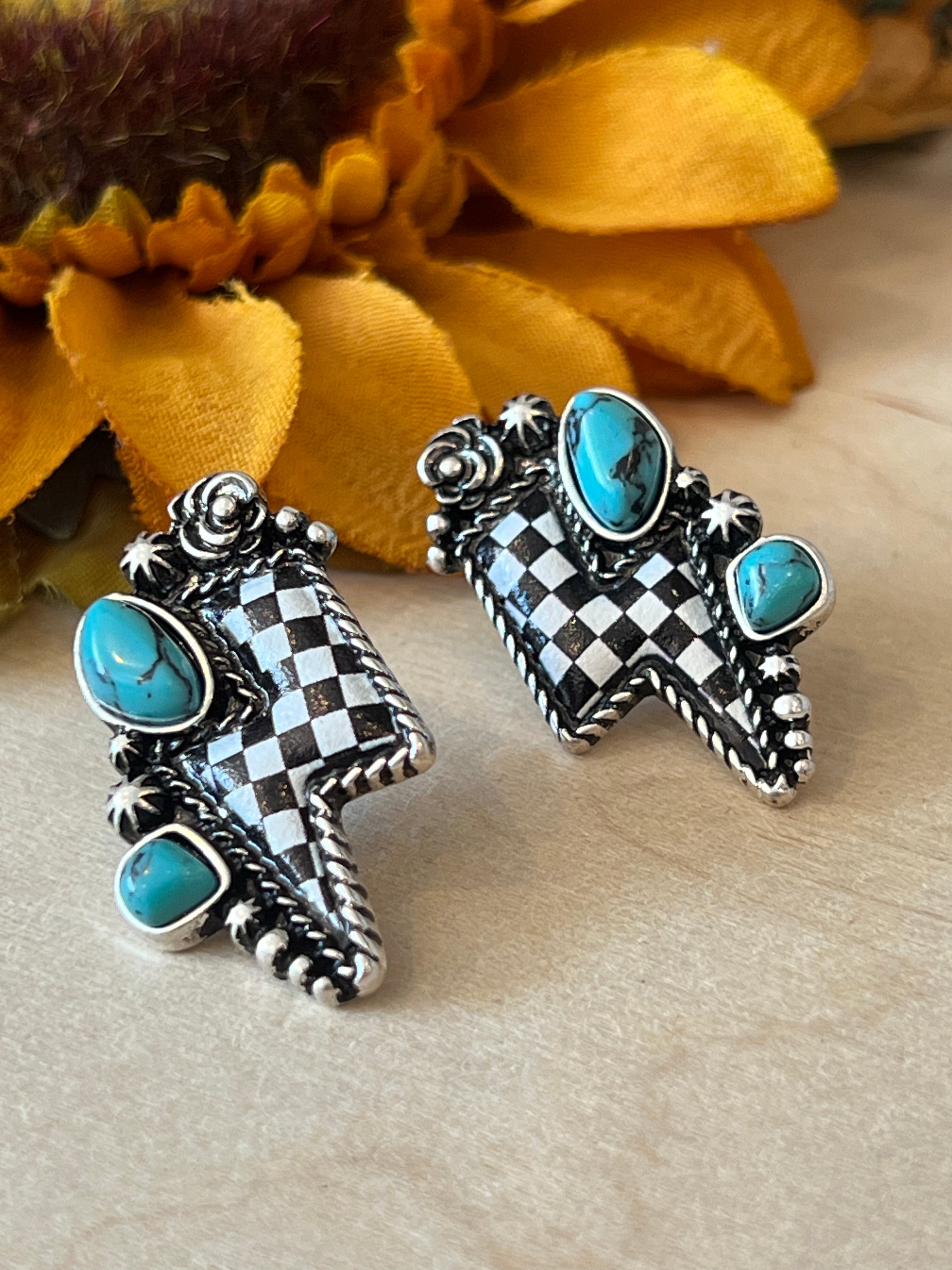 Checkered Lightning Earrings