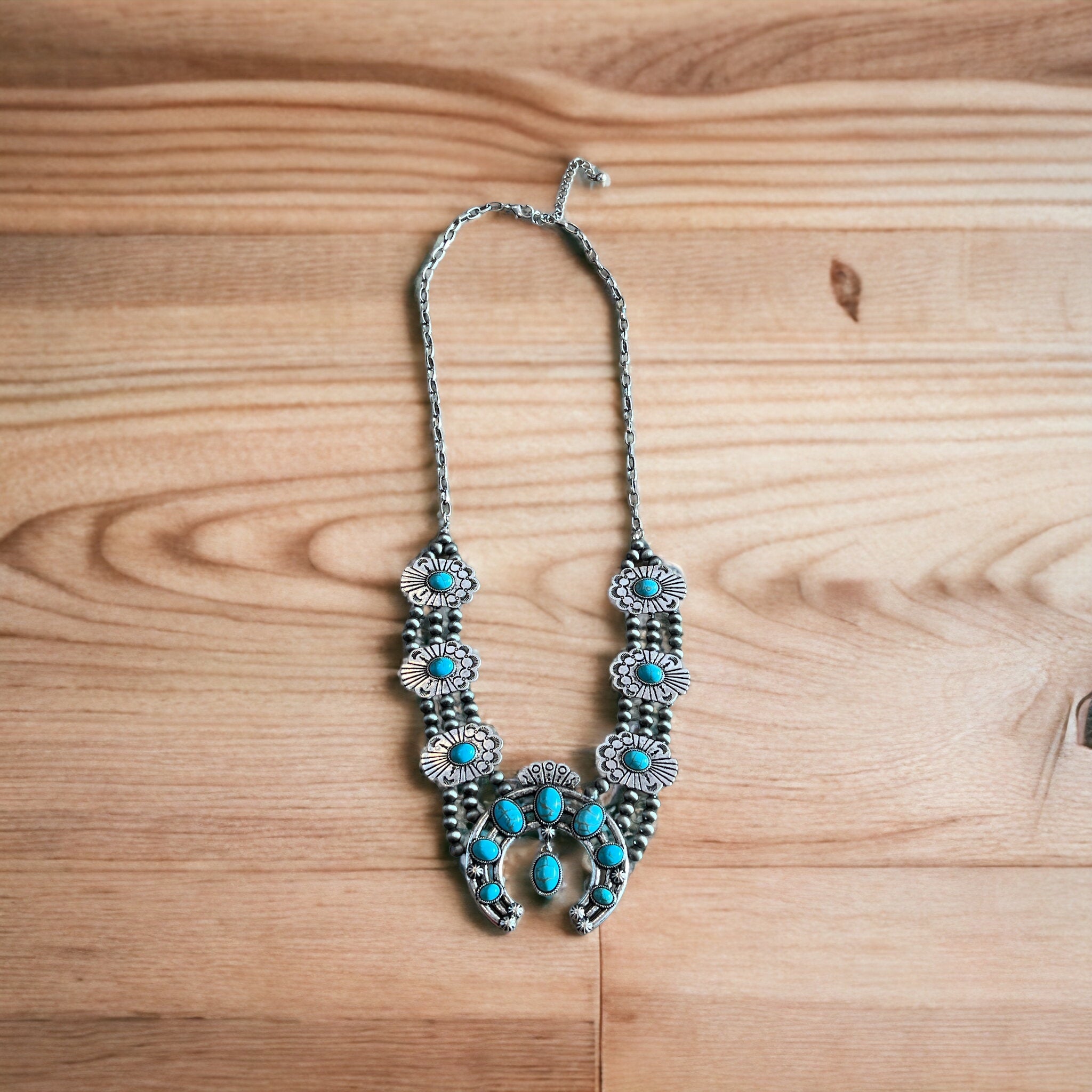 Timeless Turquoise Color Squash Blossom Necklace