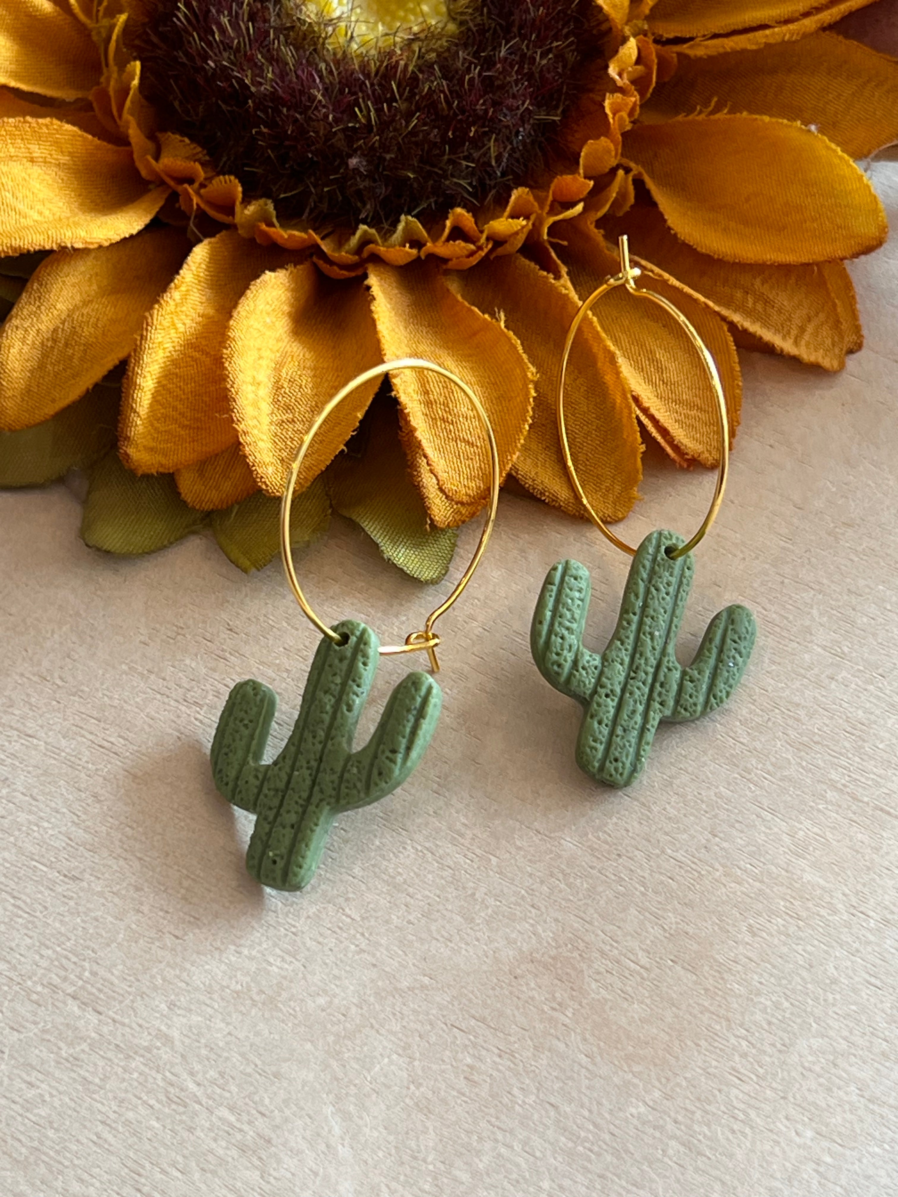 Hoop De Loop Cactus Handmade Clay Earrings