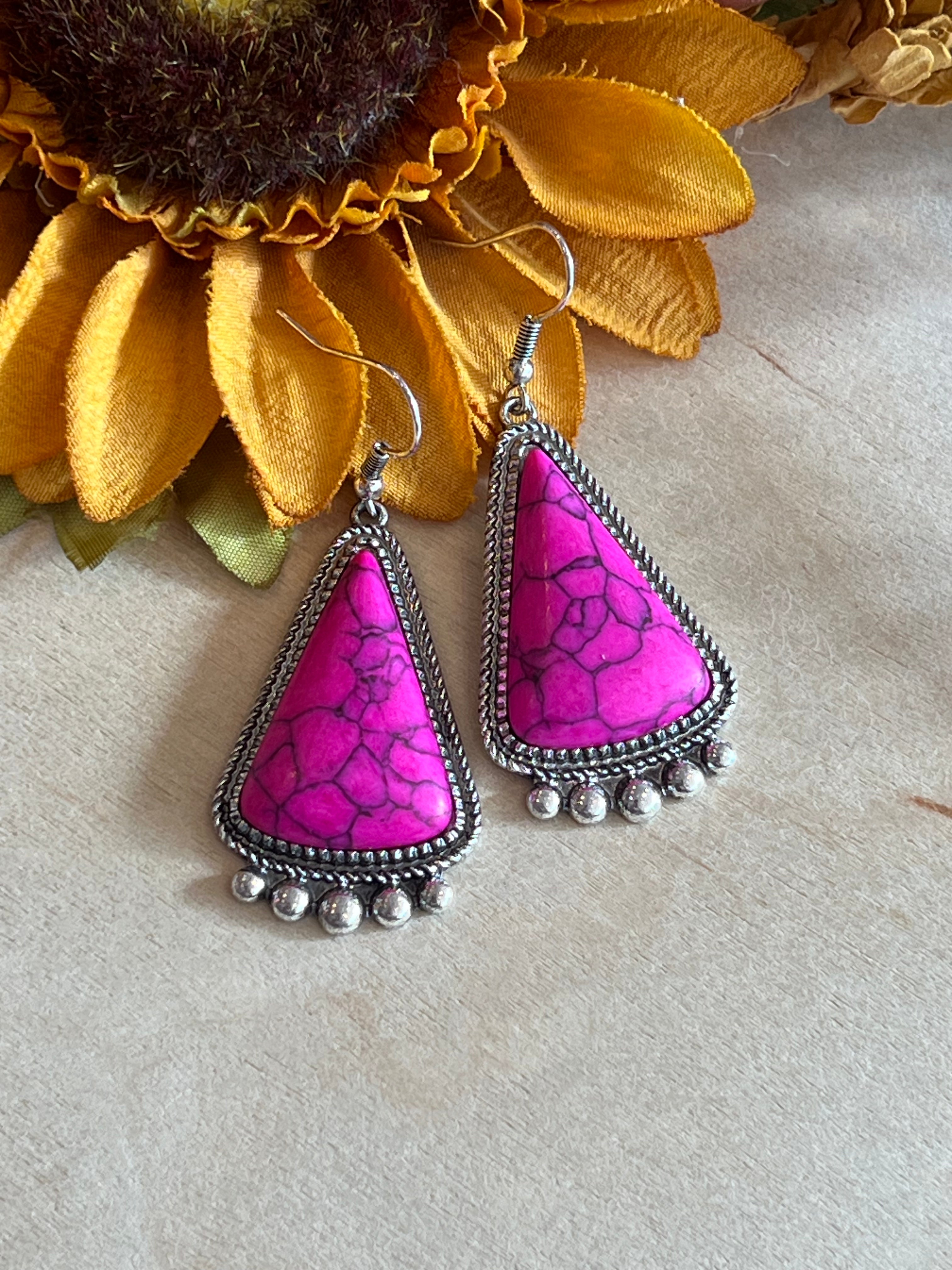 Pink Triangle Dangle Earrings