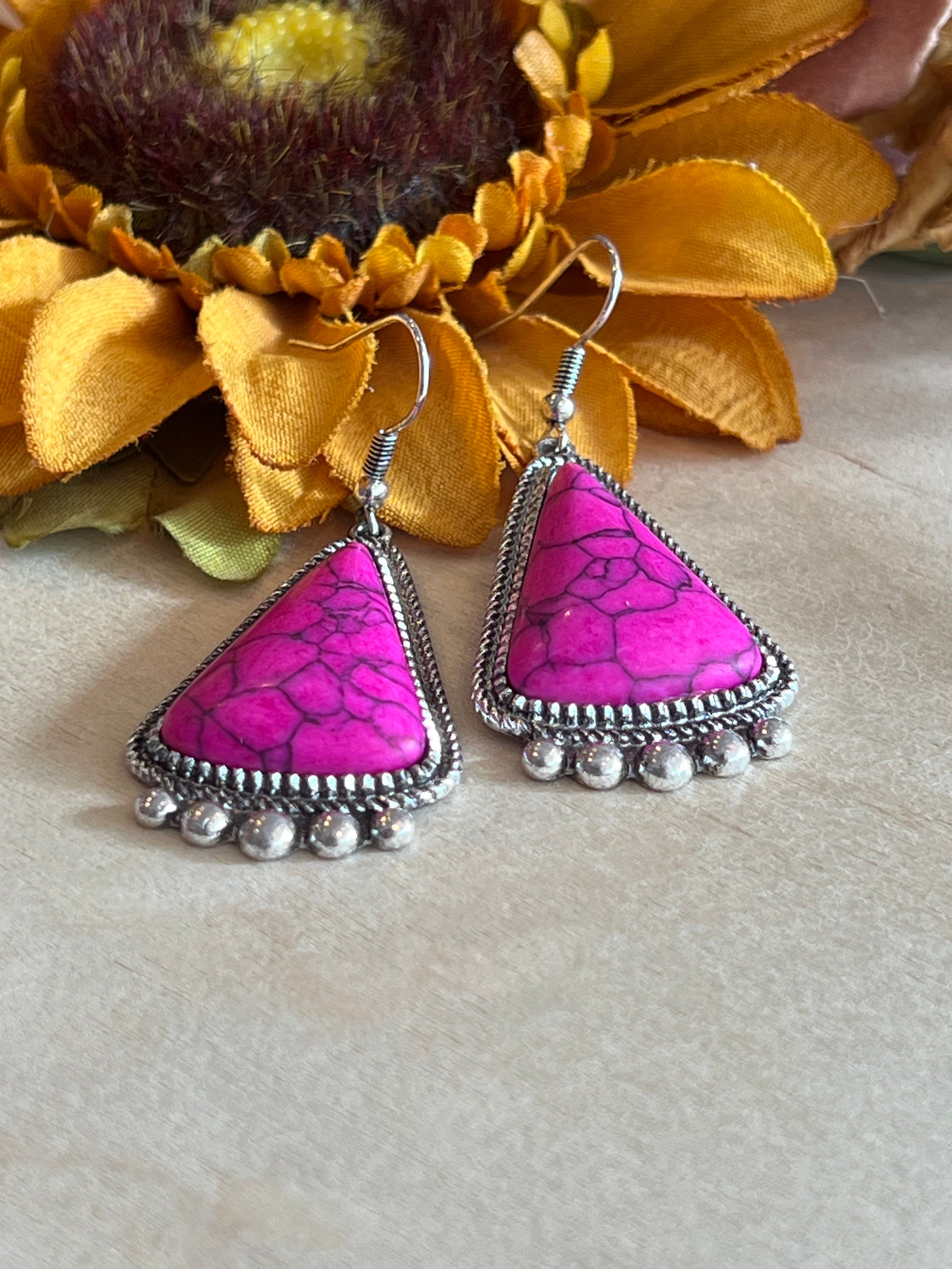 Pink Triangle Dangle Earrings