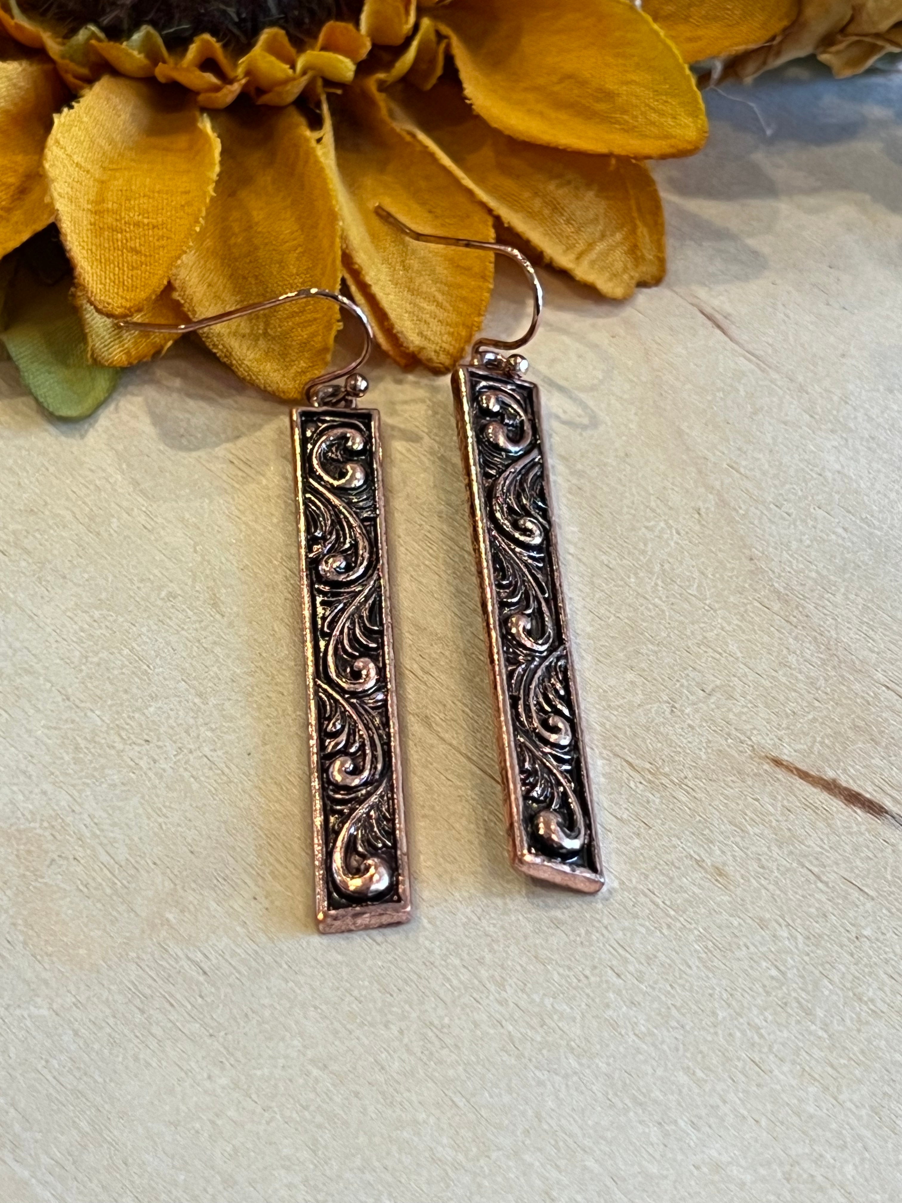 Skinny Copper Dangle Earrings