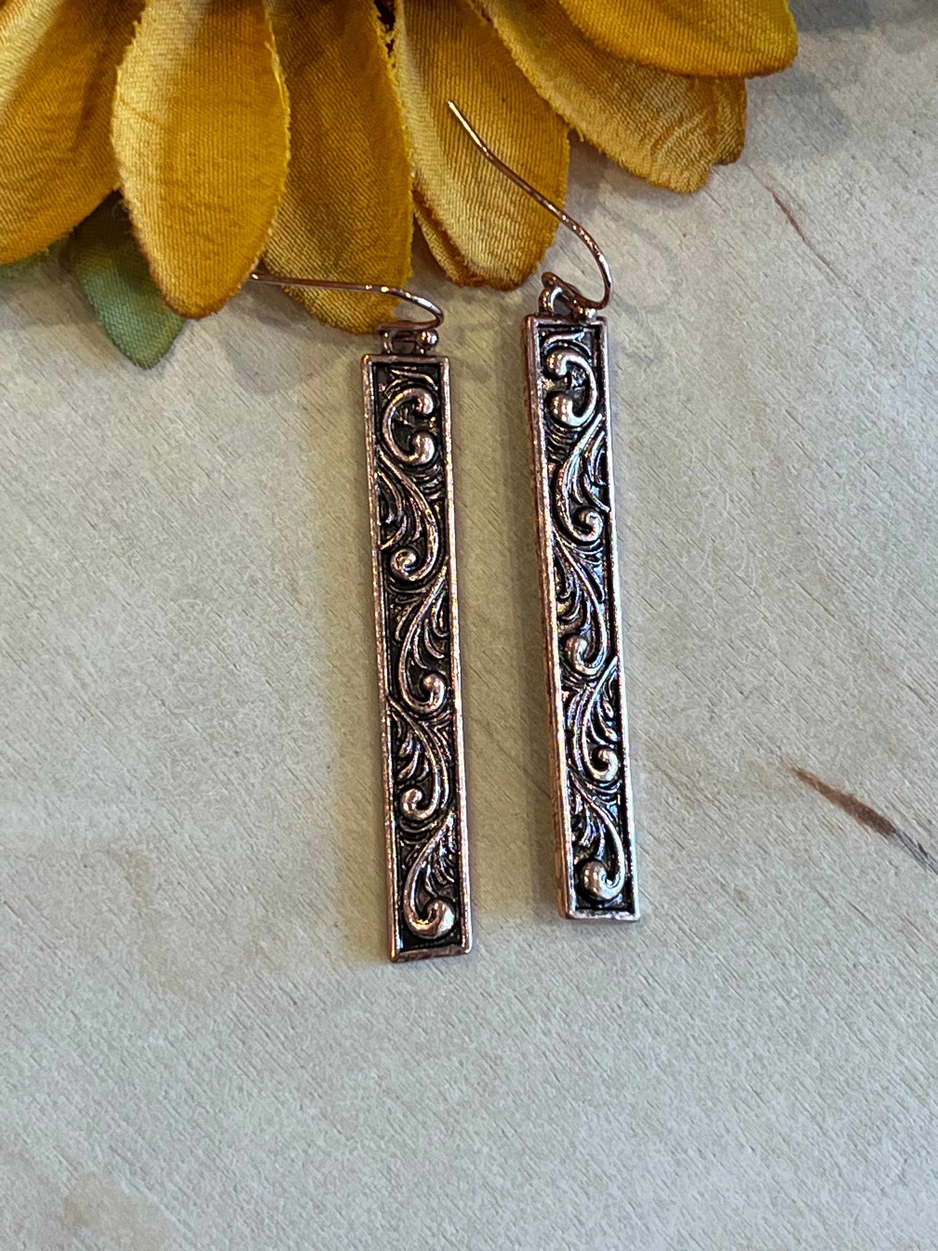 Skinny Copper Dangle Earrings