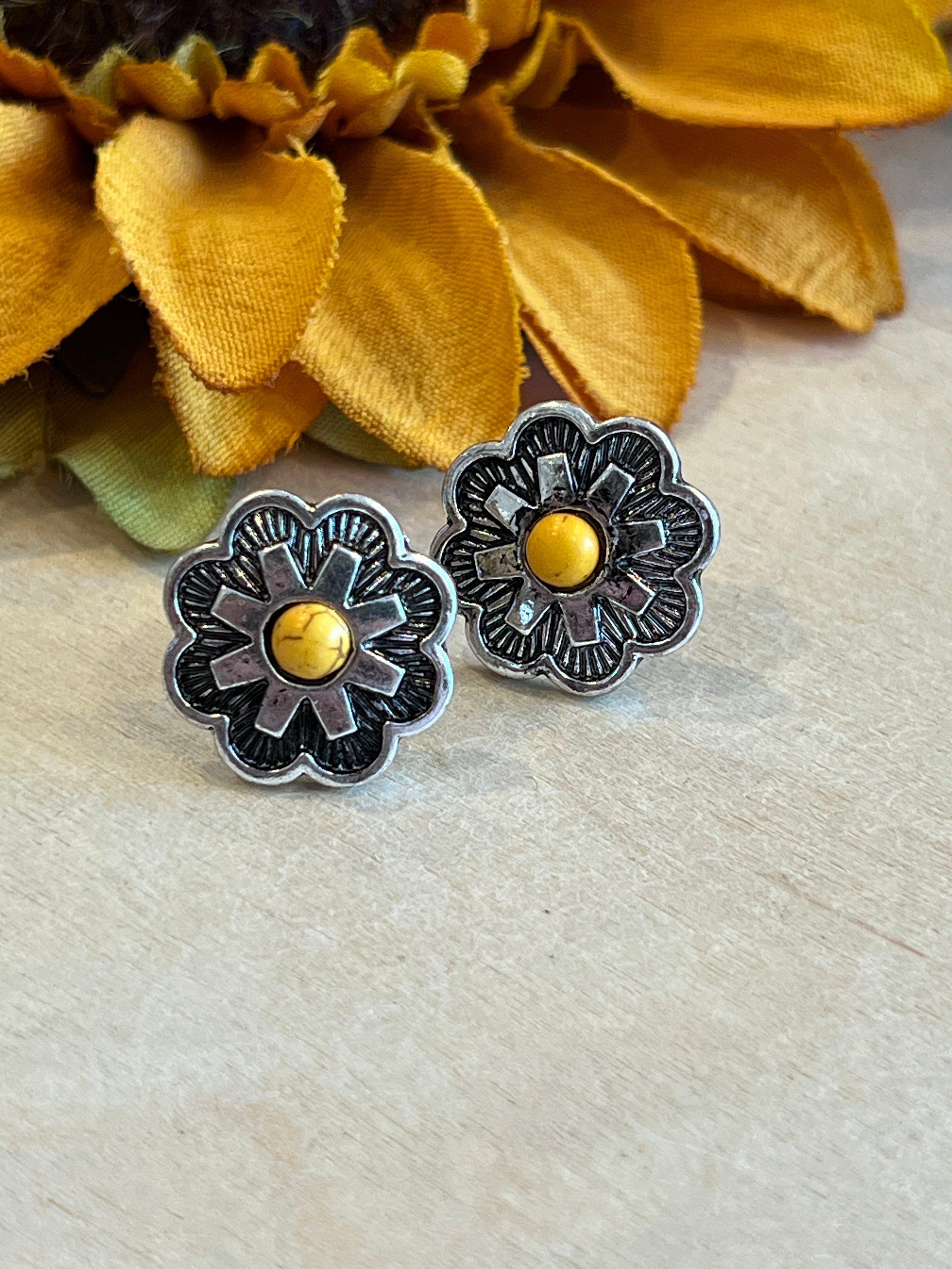 Golden Flower Stud Earrings