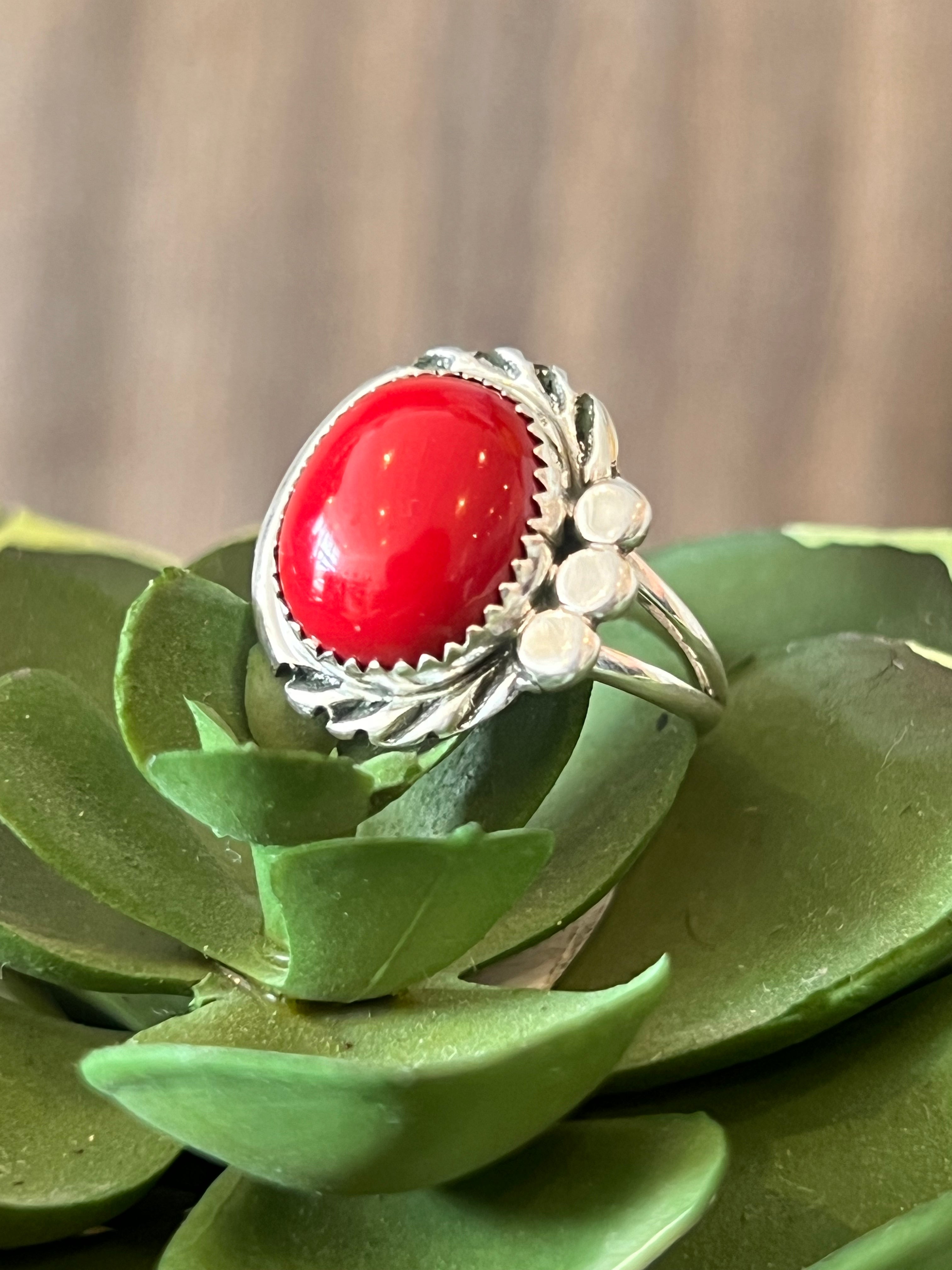 Coral Cutie Sterling Silver Ring