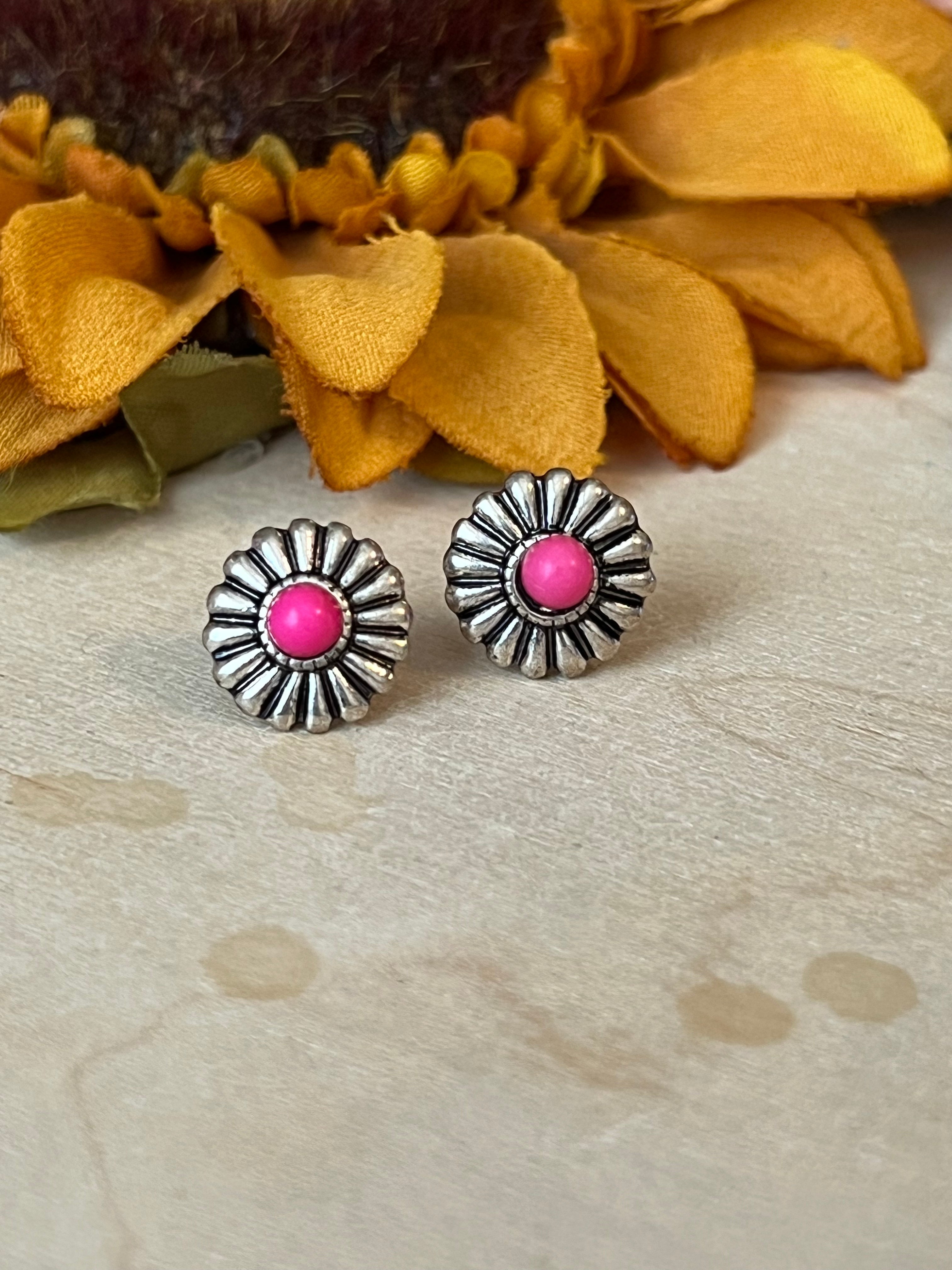 Hot Pink Circle Earrings