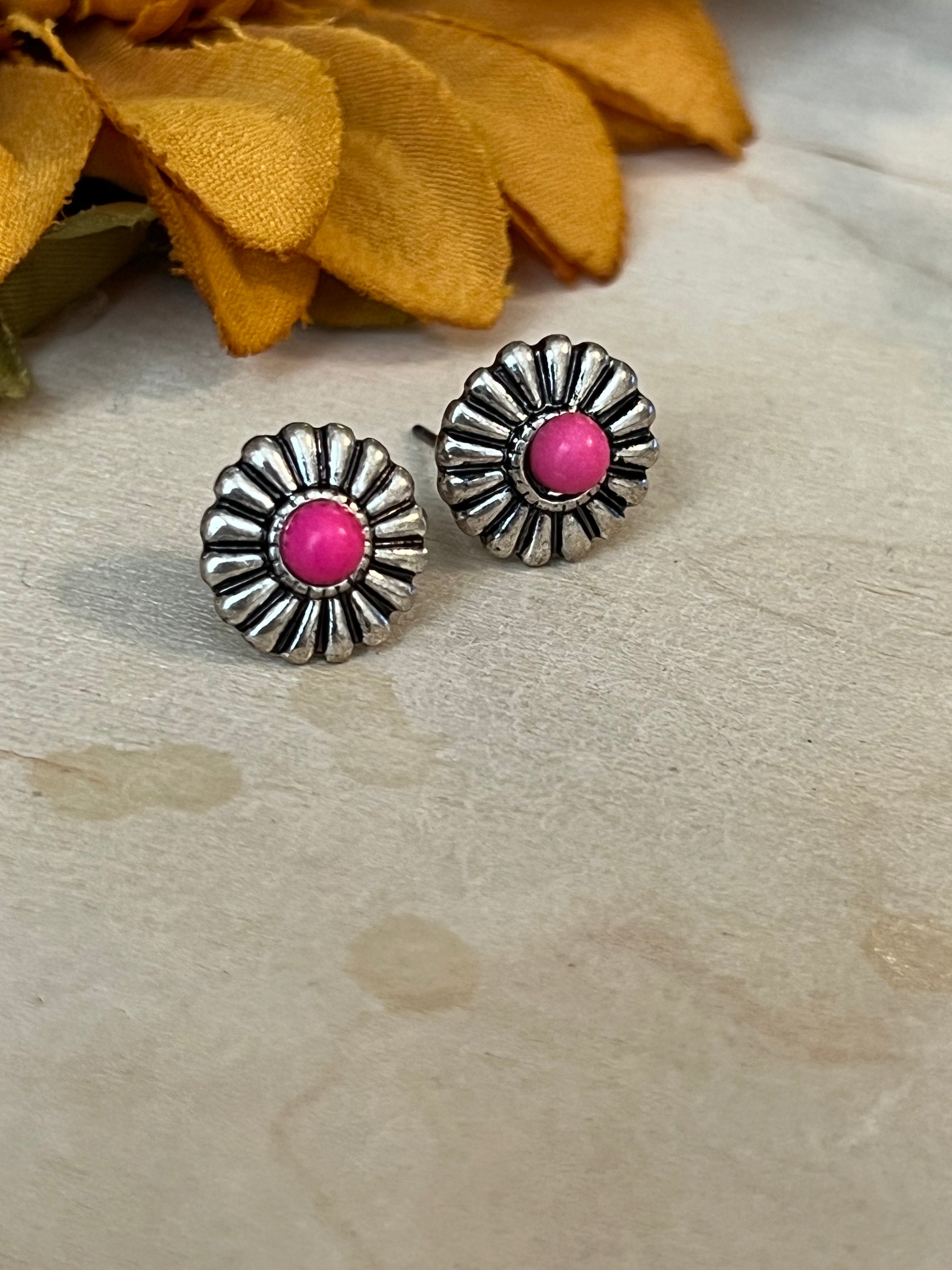 Hot Pink Circle Earrings