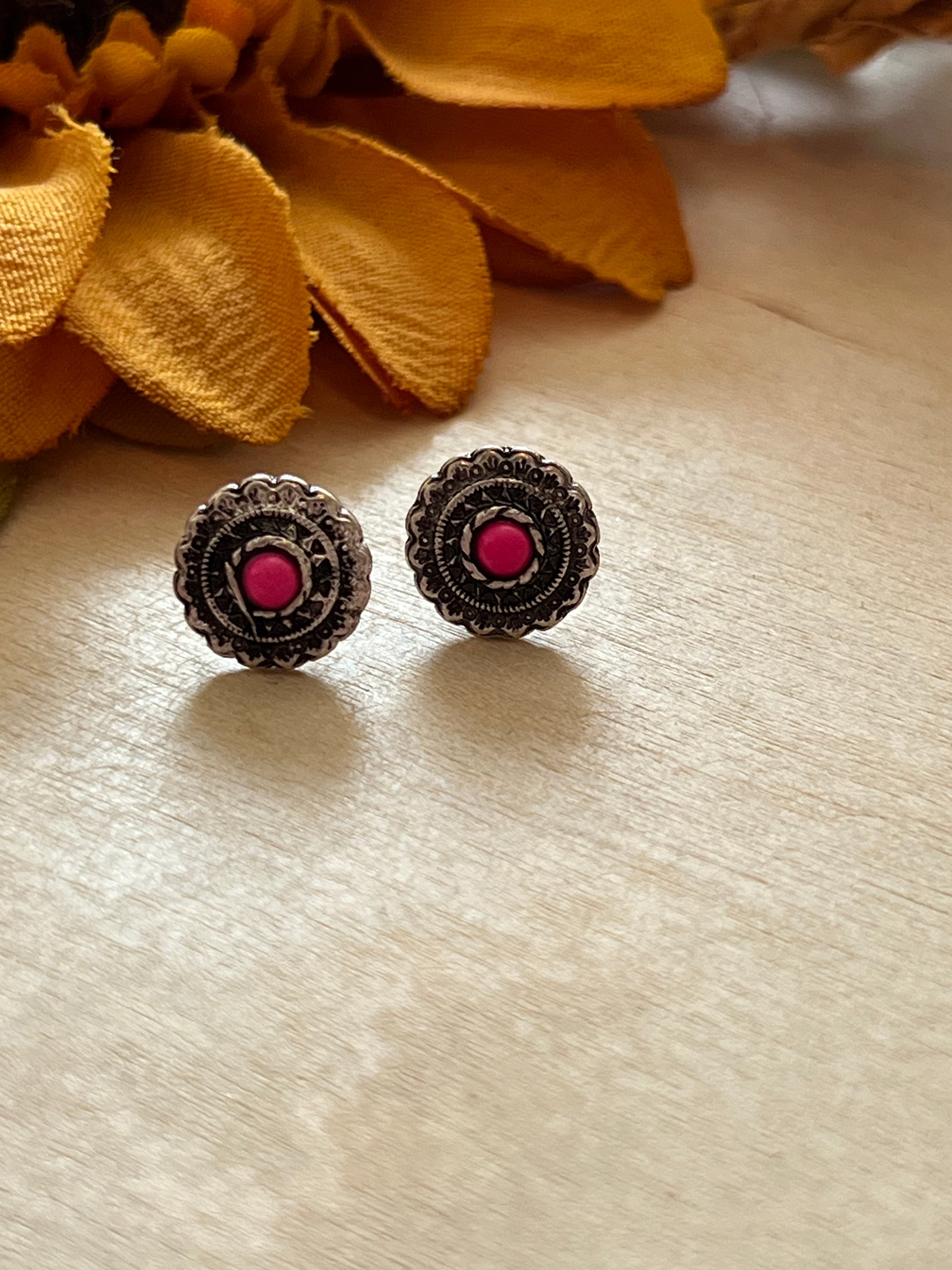 Pink Concho Stud Earrings