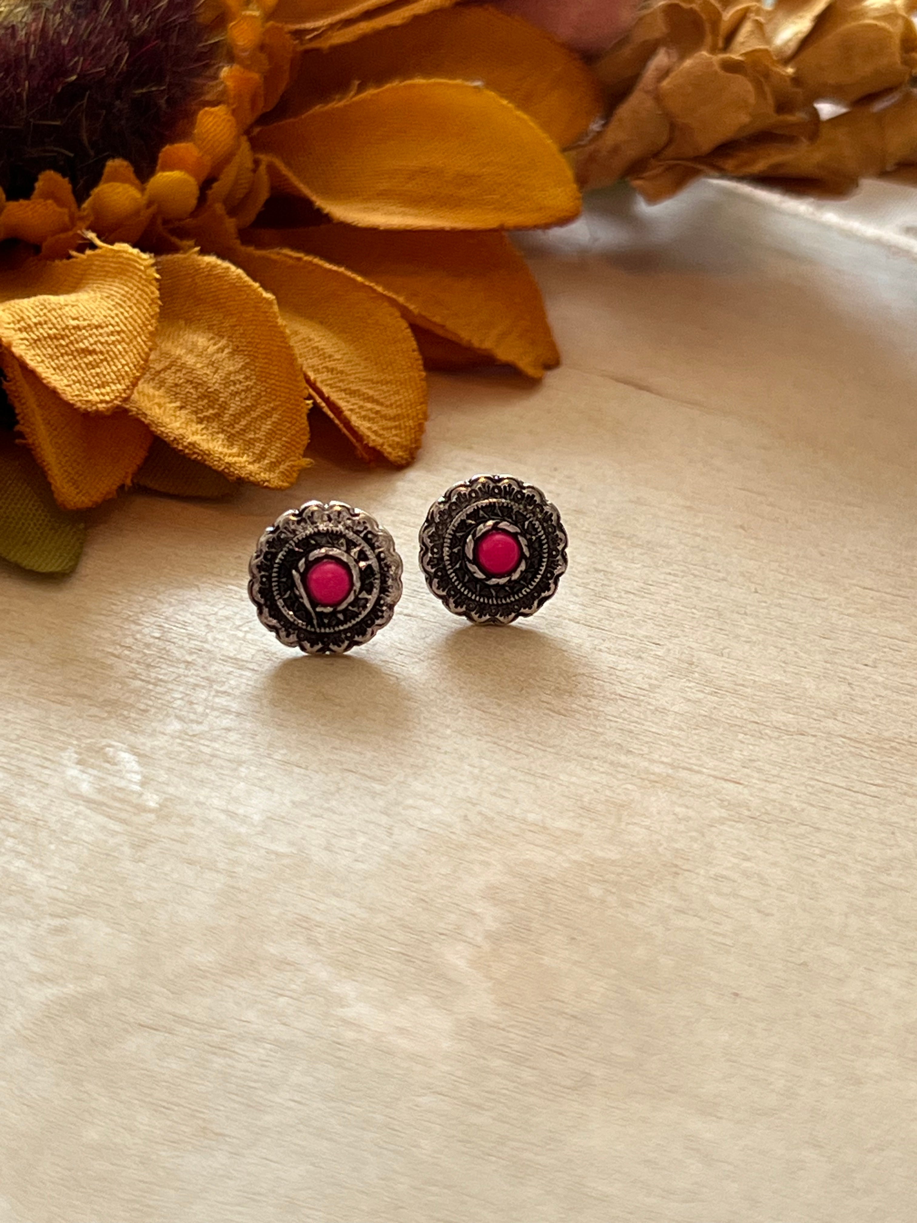 Pink Concho Stud Earrings