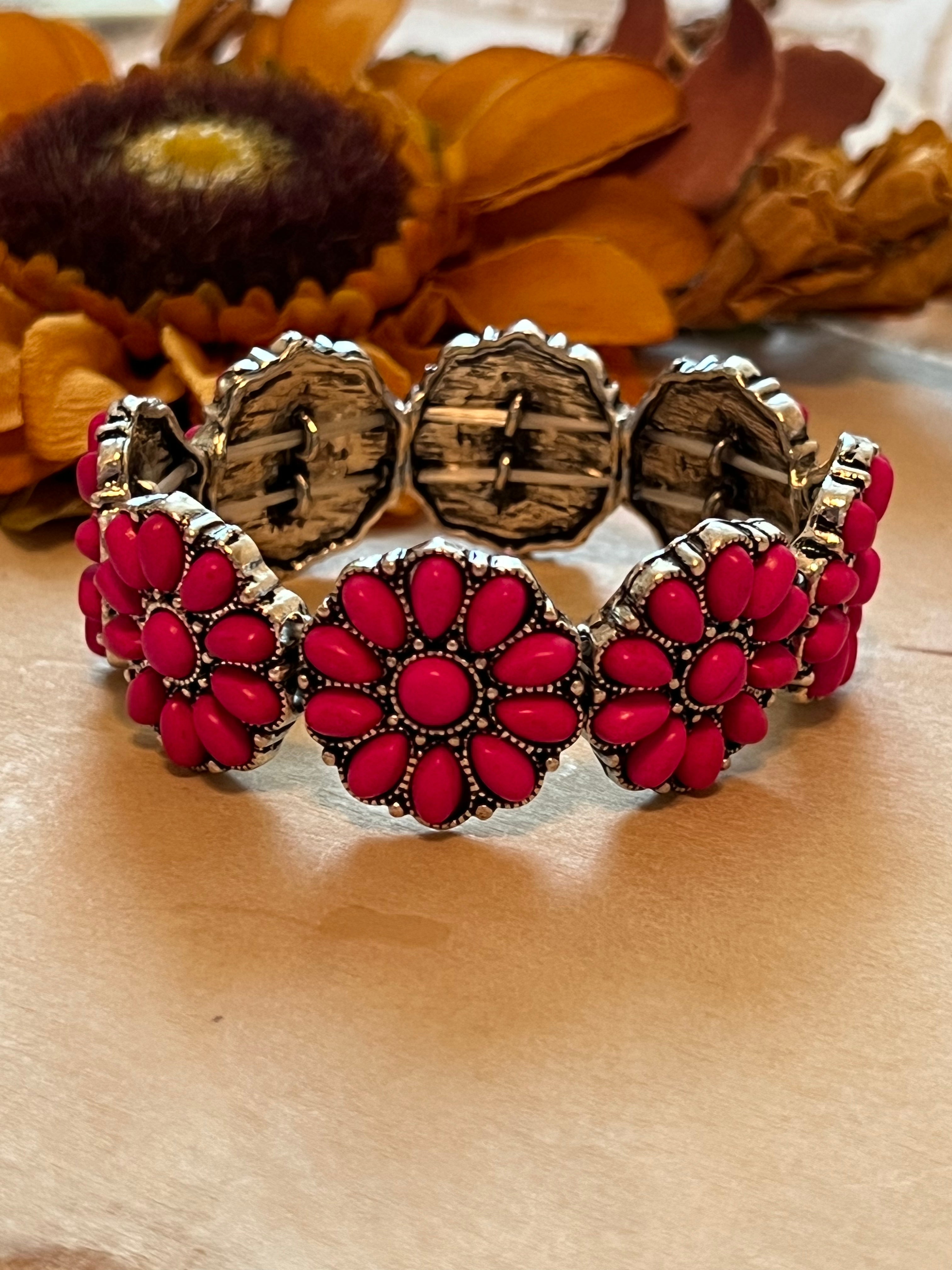 Hot Pink Flower Stretch Bracelet