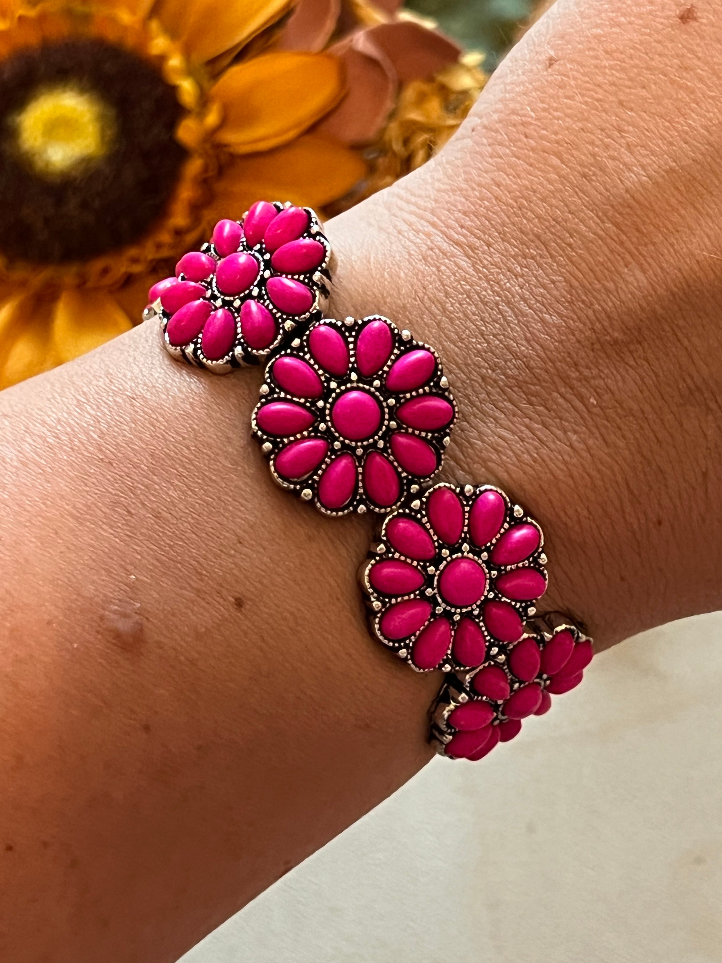 Hot Pink Flower Stretch Bracelet