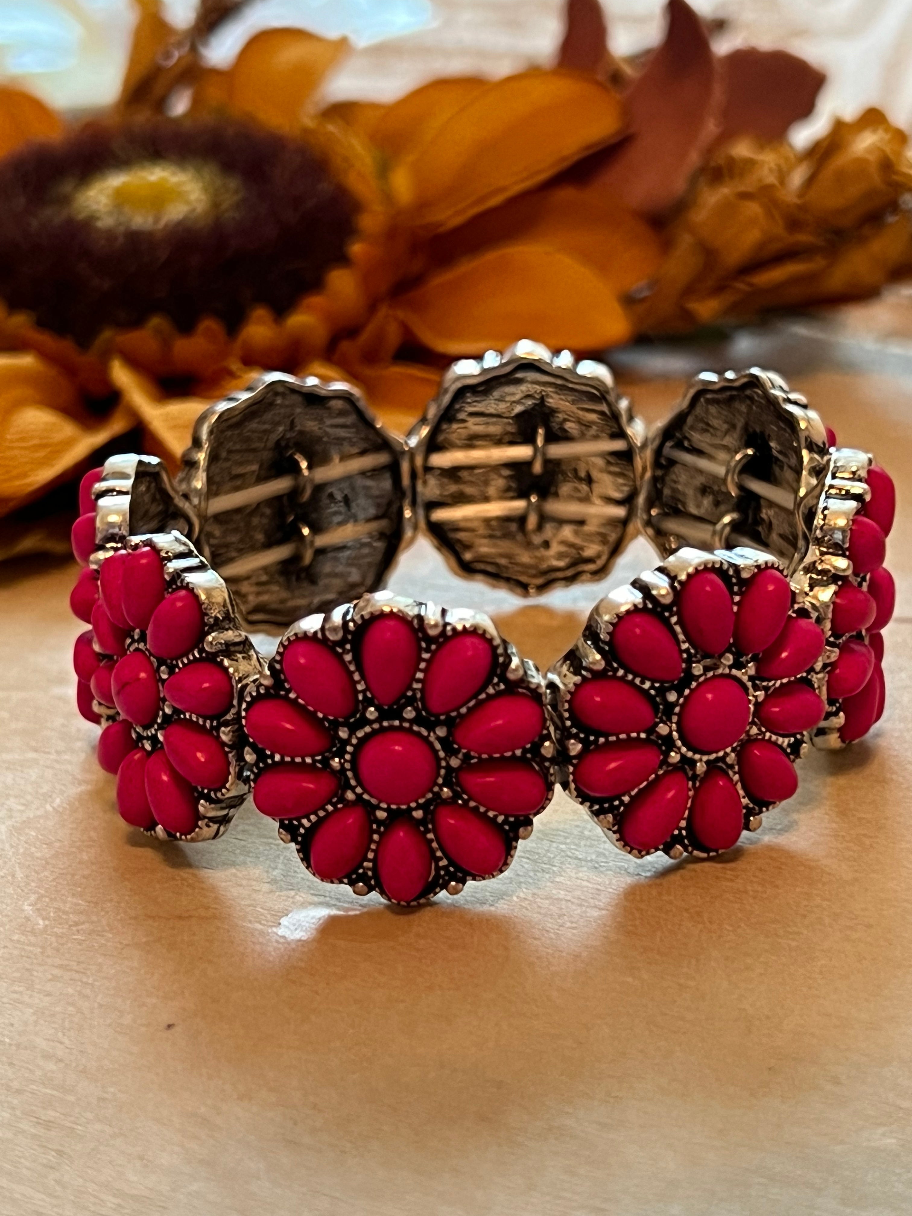 Hot Pink Flower Stretch Bracelet