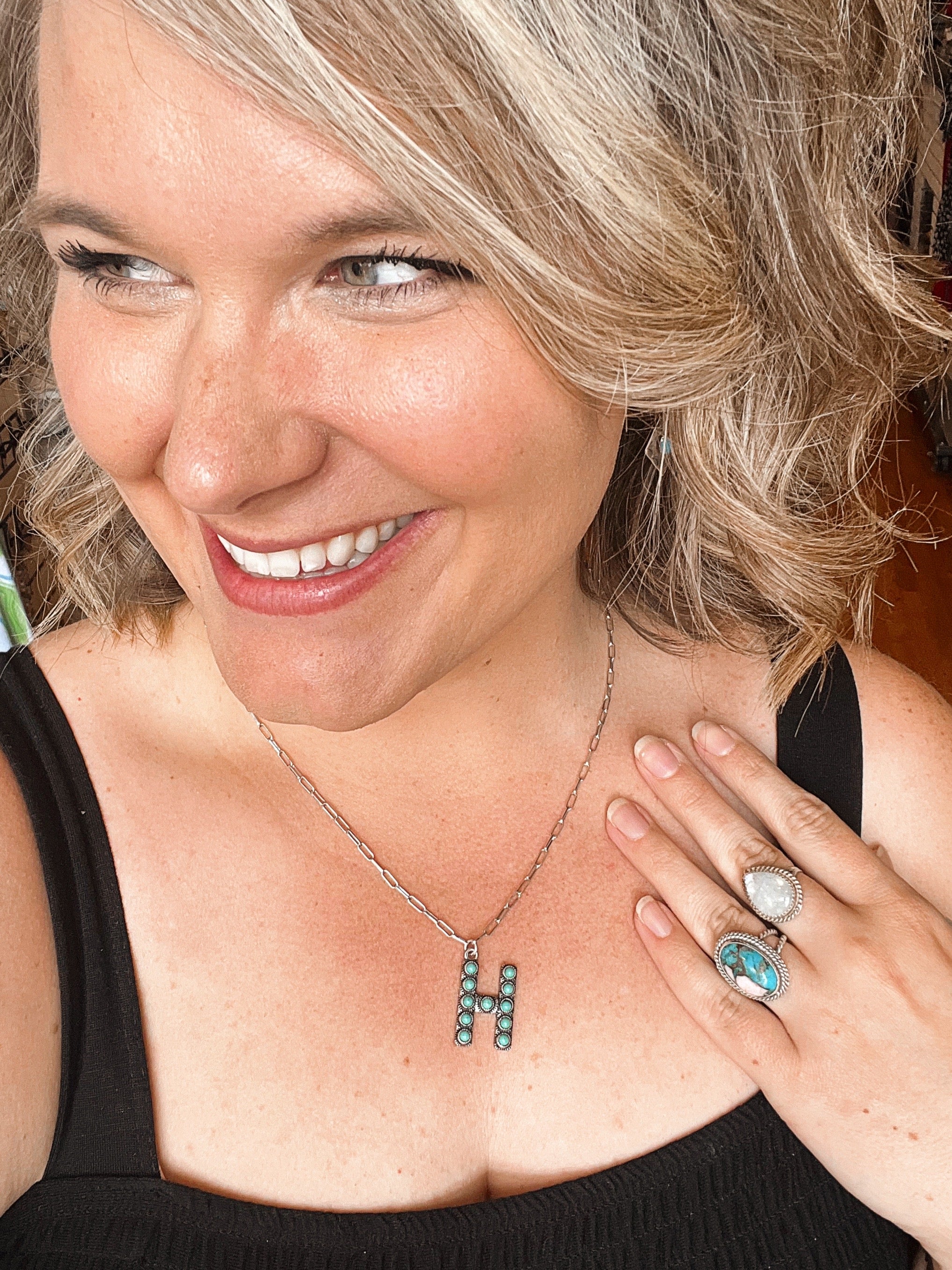 Turquoise Initial Chain Necklace