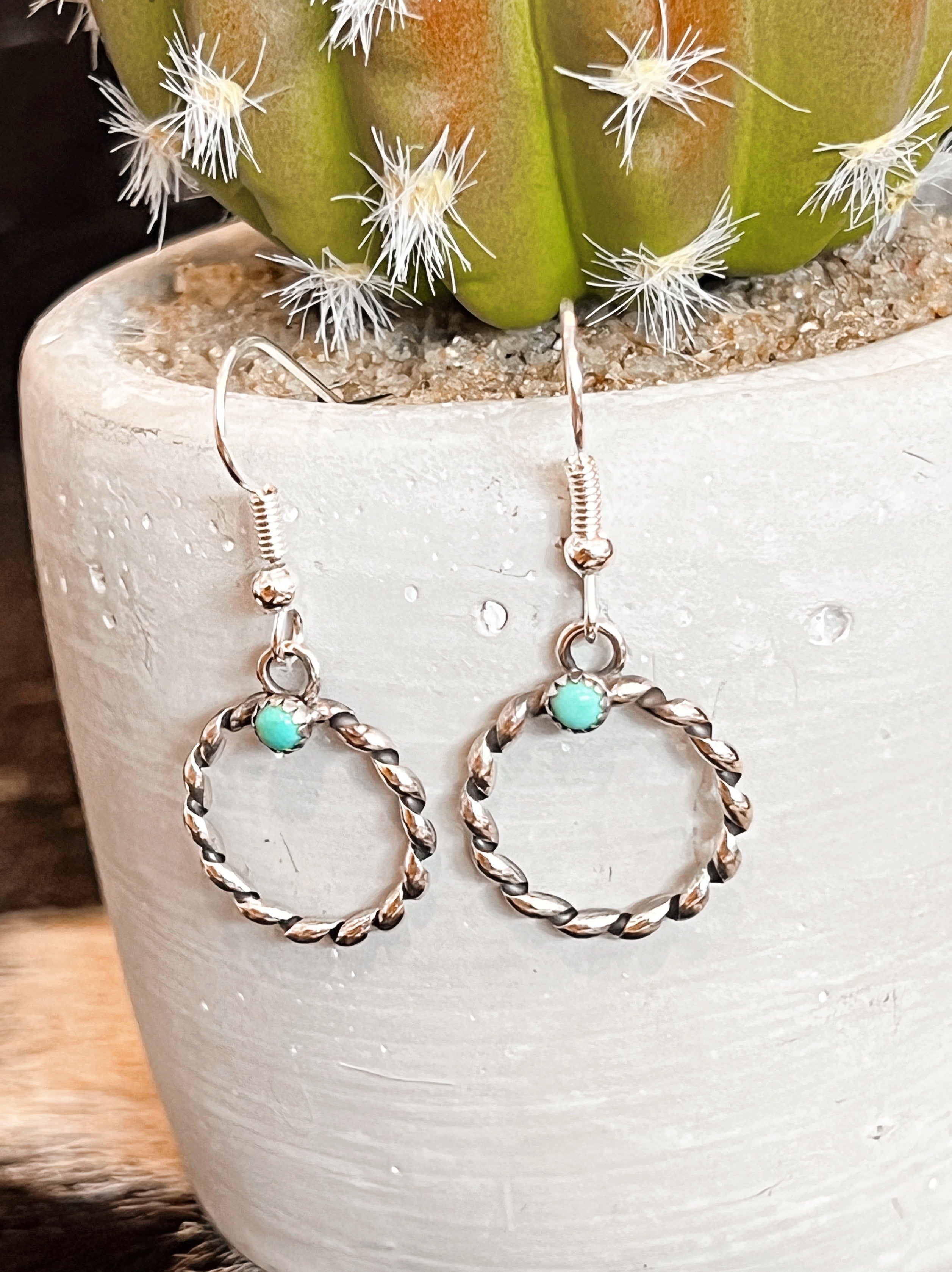 Twisted Turquoise Circle Sterling Silver Earrings