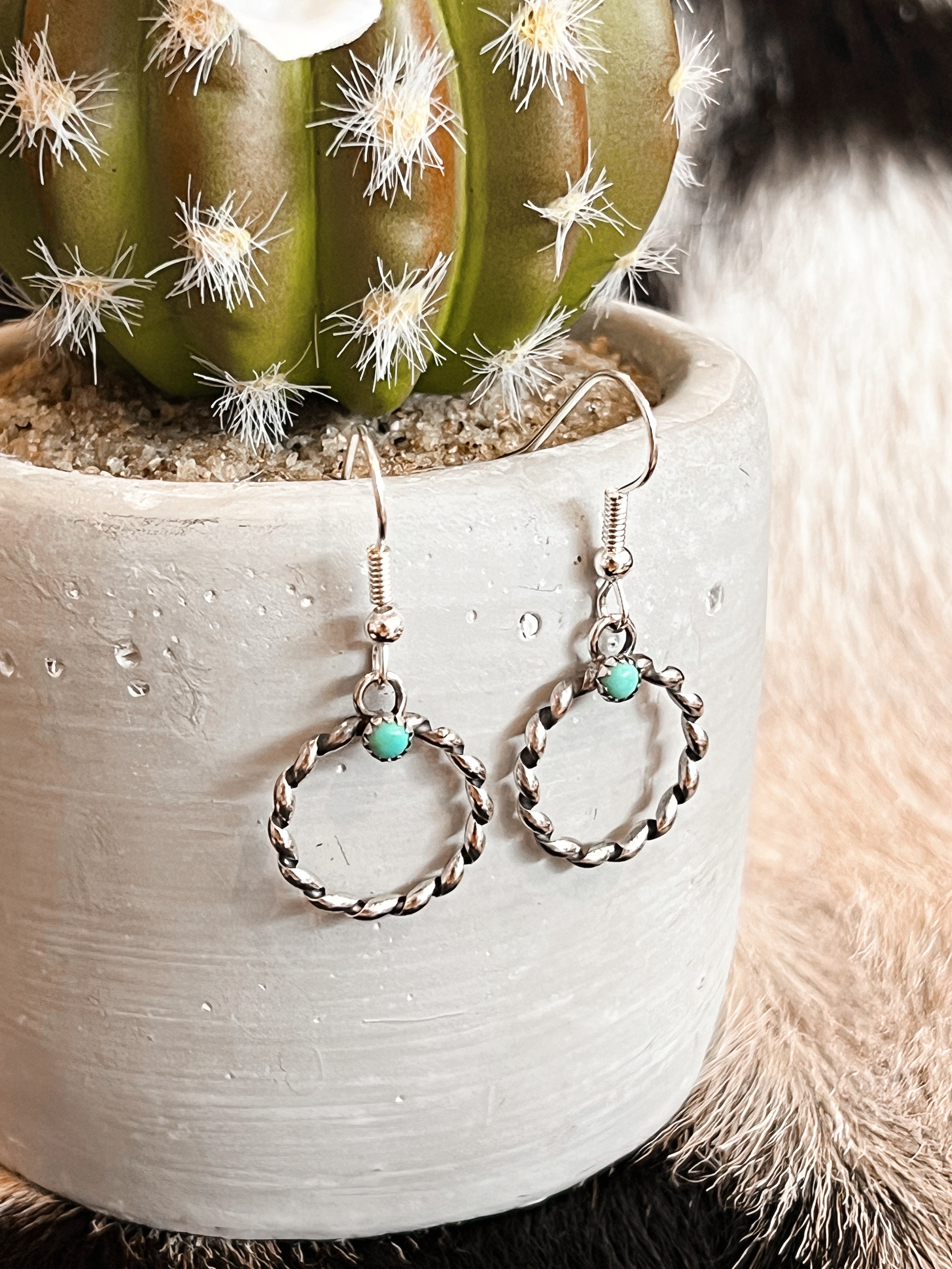 Twisted Turquoise Circle Sterling Silver Earrings