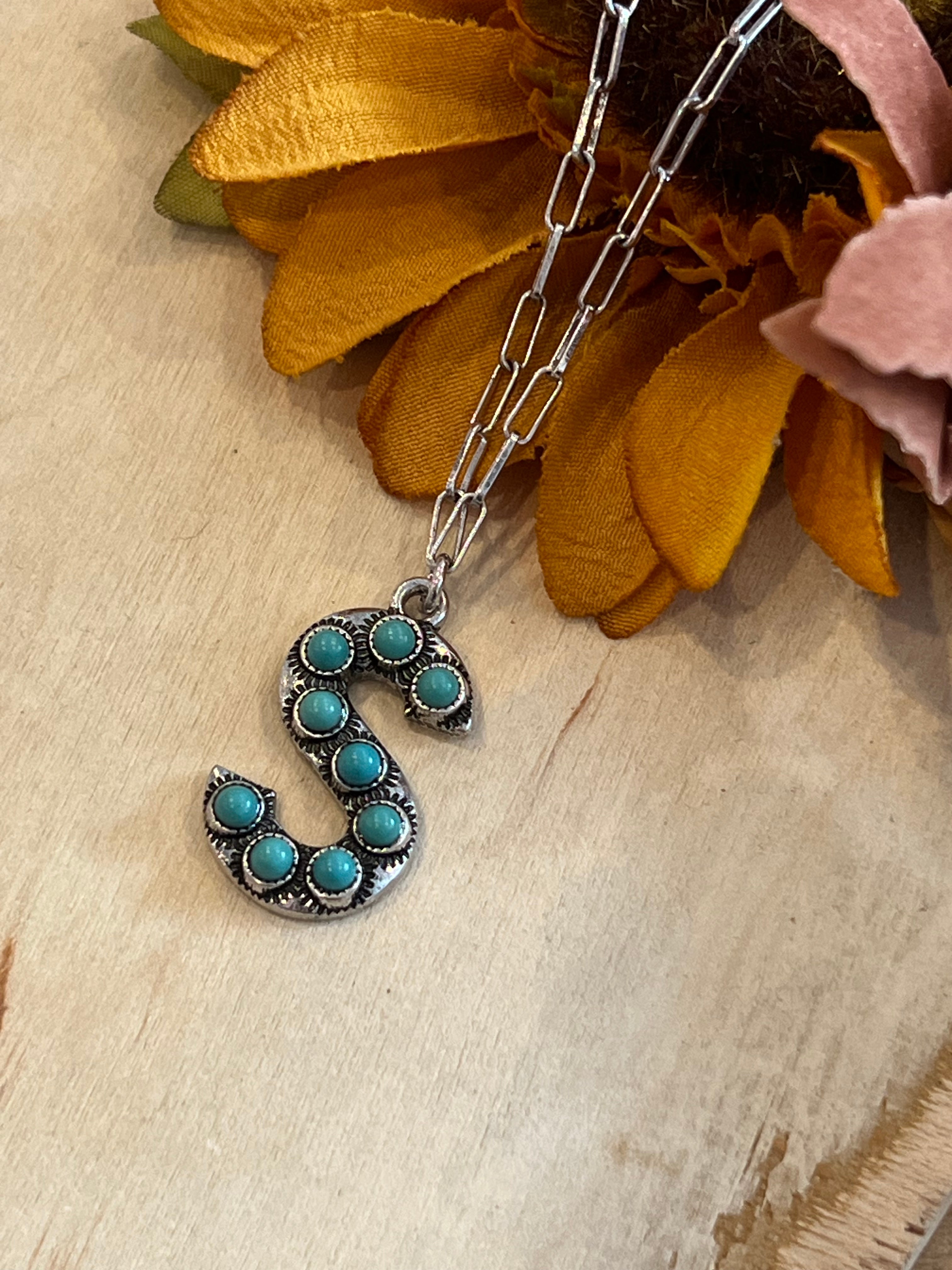 Turquoise Initial Chain Necklace