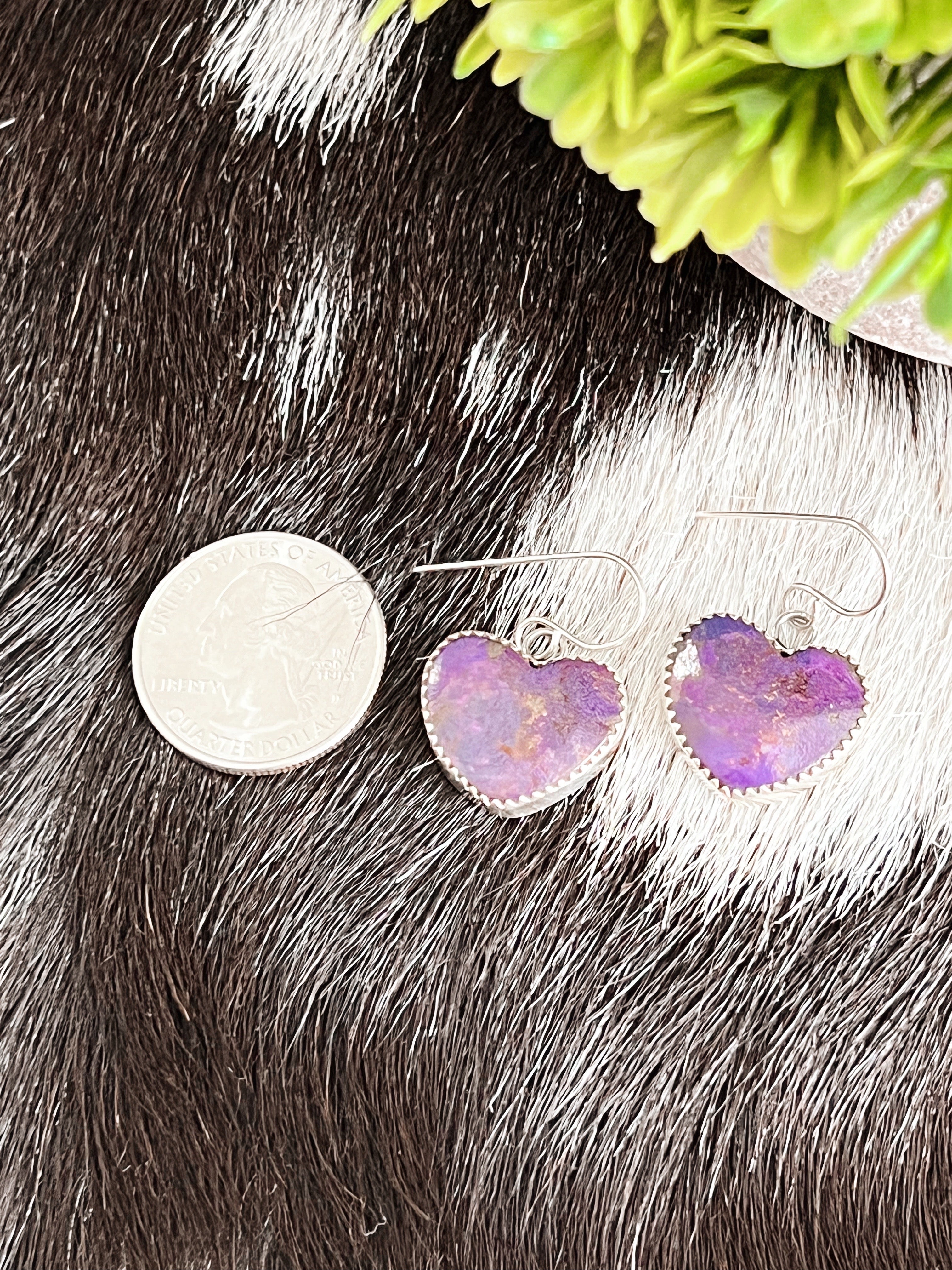 Purple Spiny Heart Sterling Silver Earrings