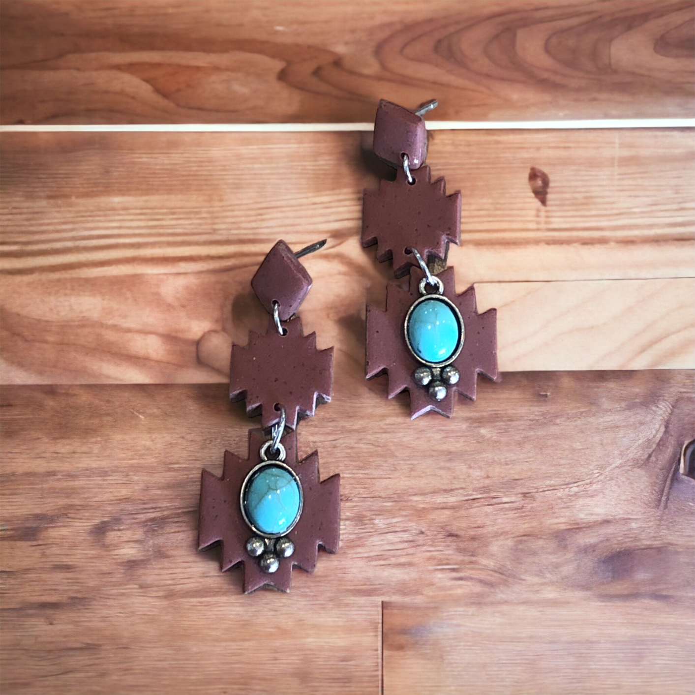 Terracotta Turquoise Handmade Clay Earrings