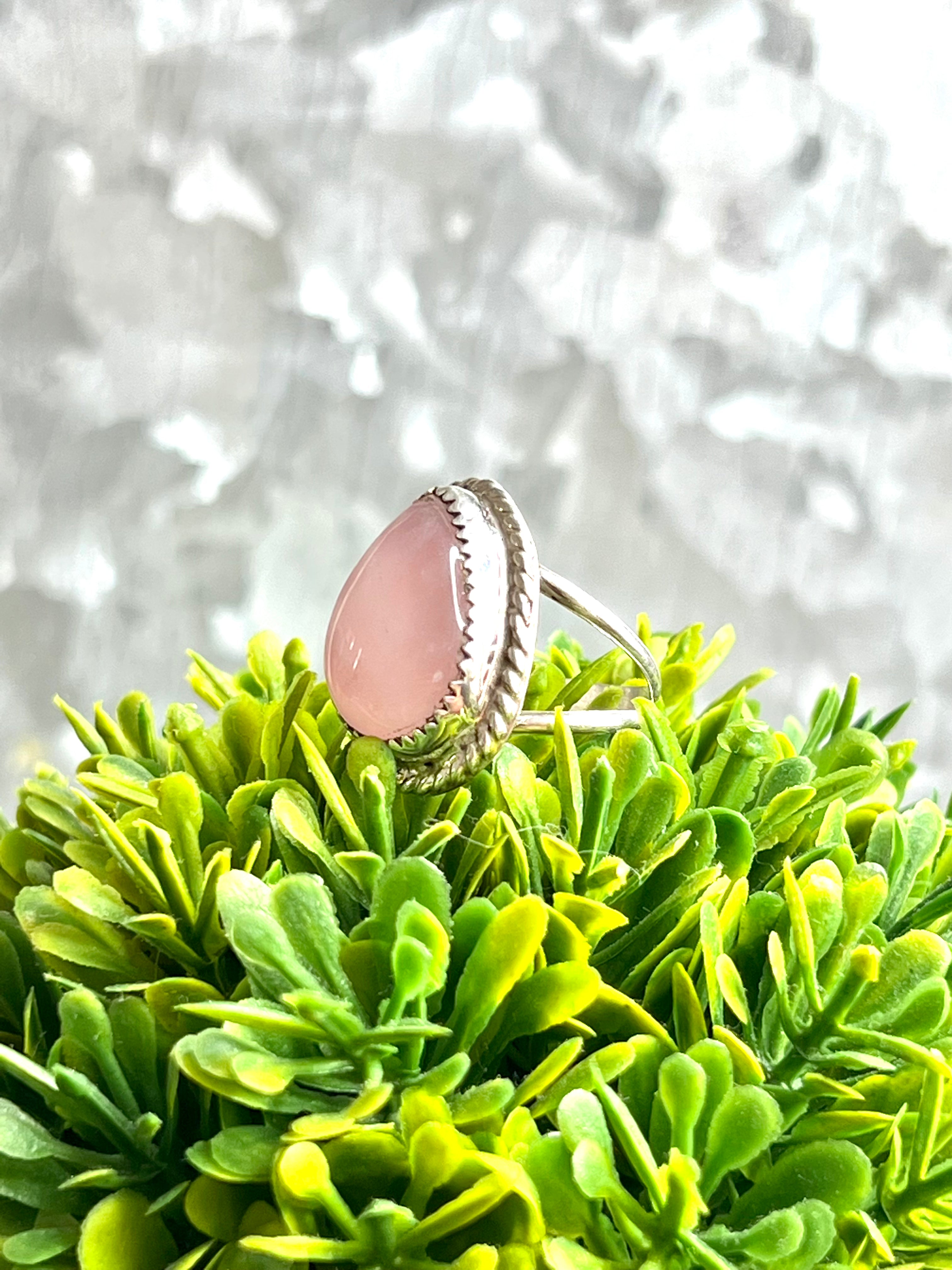 Rose Quartz Pear Sterling Silver Ring