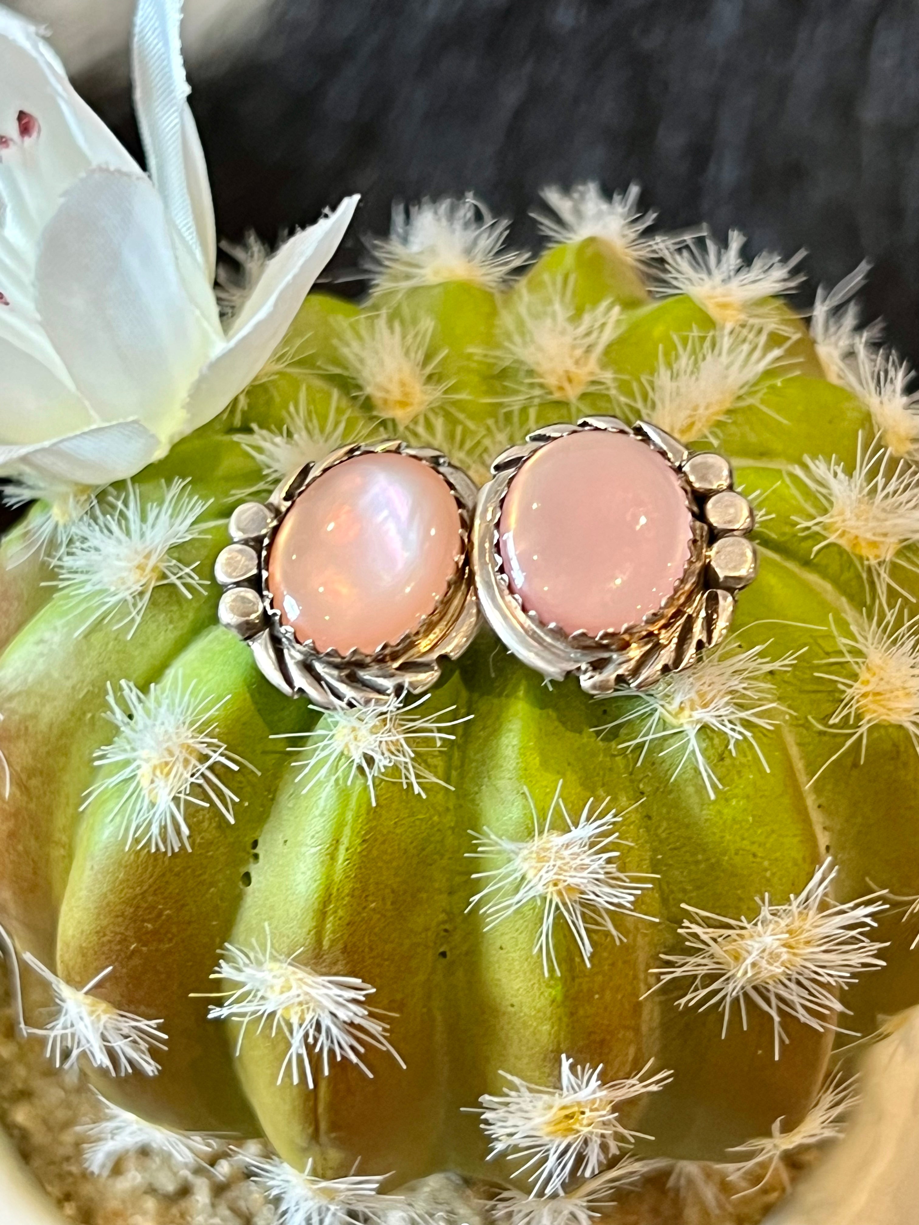 Pink Mother Of Pearl Sterling Silver Earrings