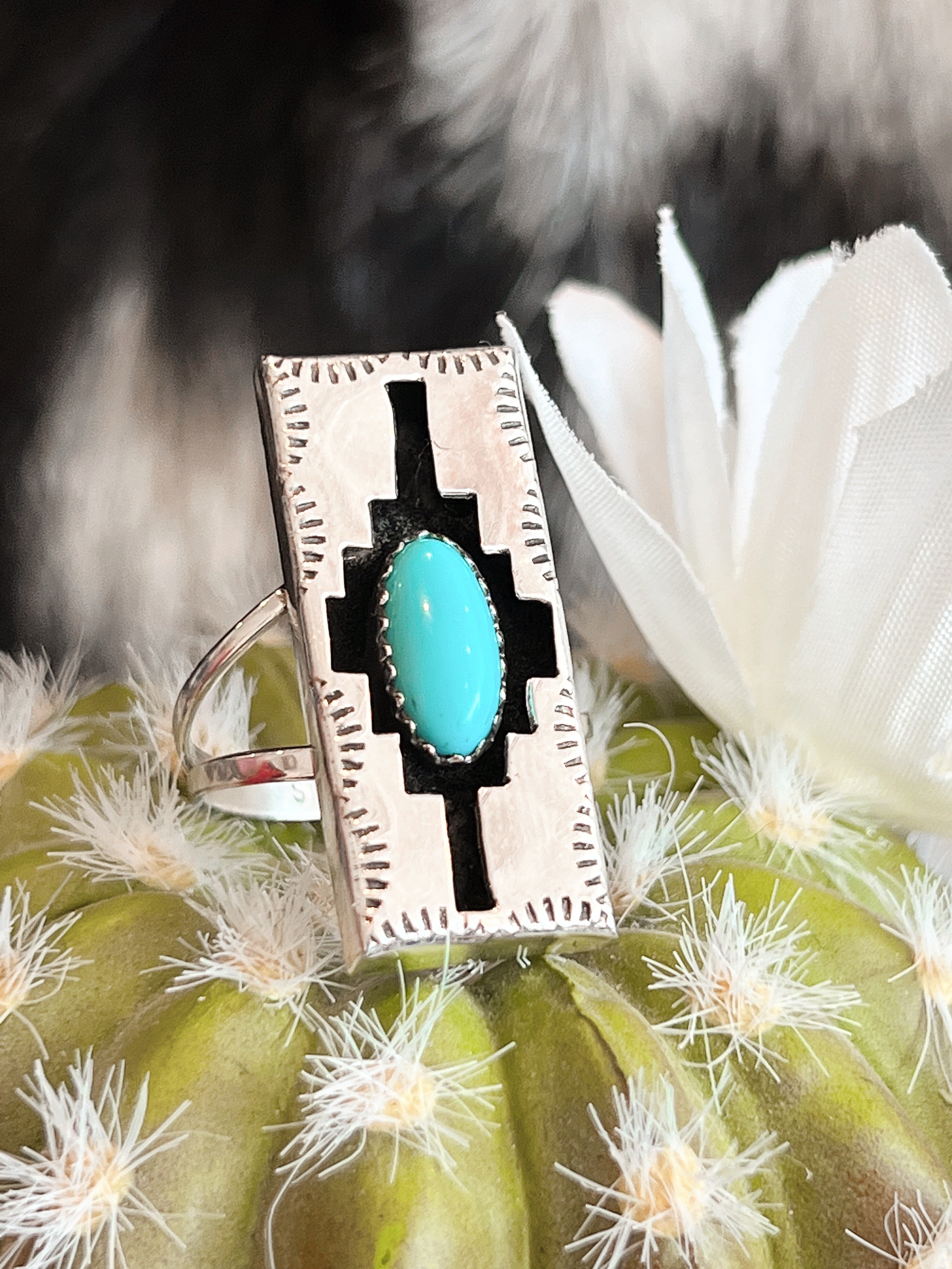 Shadow Box Turquoise Sterling Silver Ring