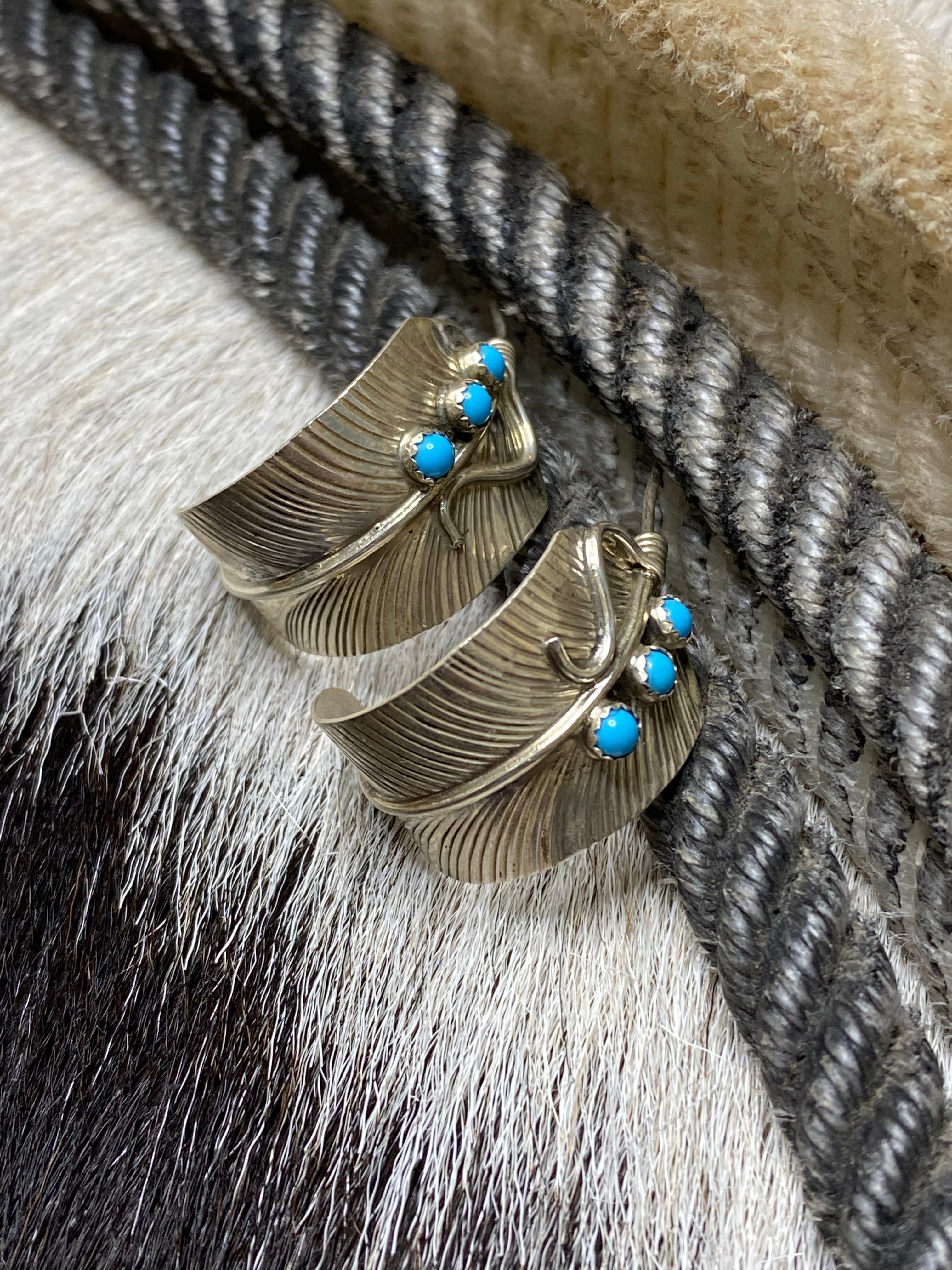 Turquoise & Feathers Sterling Silver Earrings