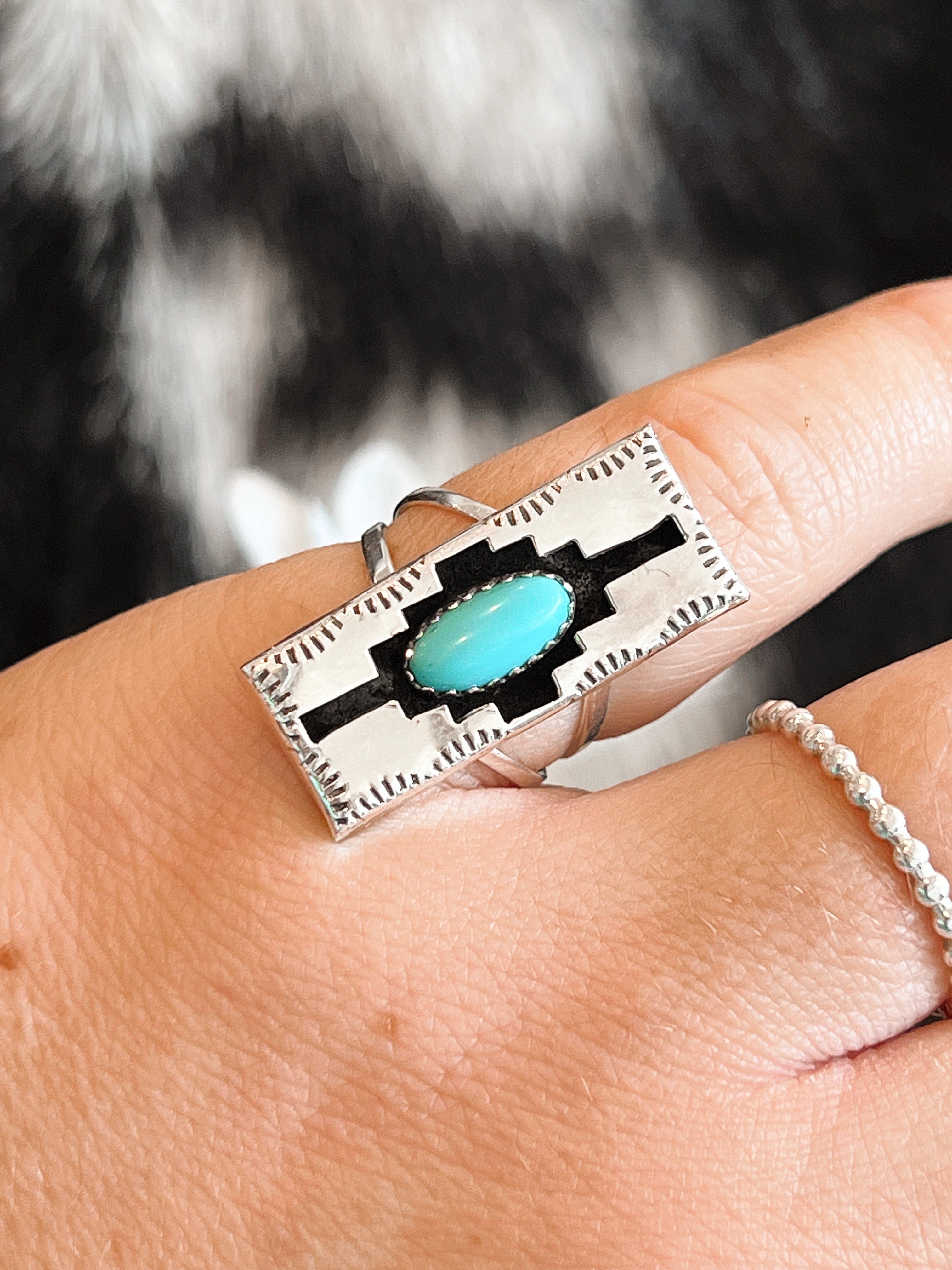 Shadow Box Turquoise Sterling Silver Ring