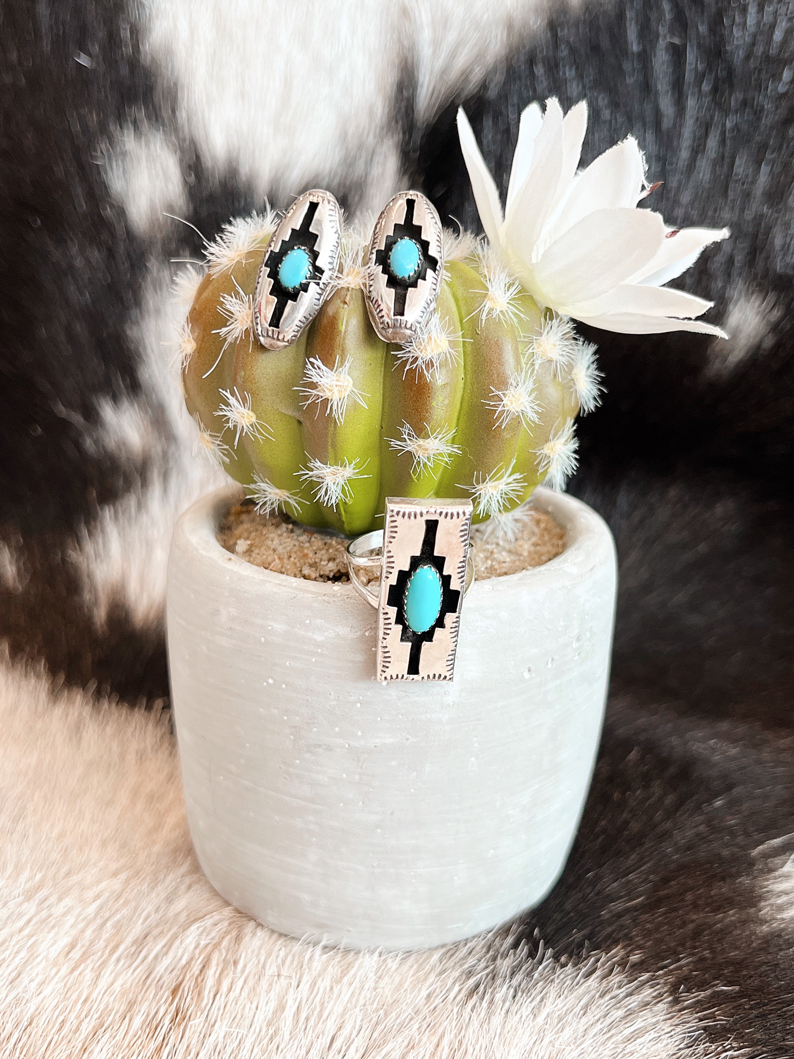 Shadow Box Turquoise Sterling Silver Earrings